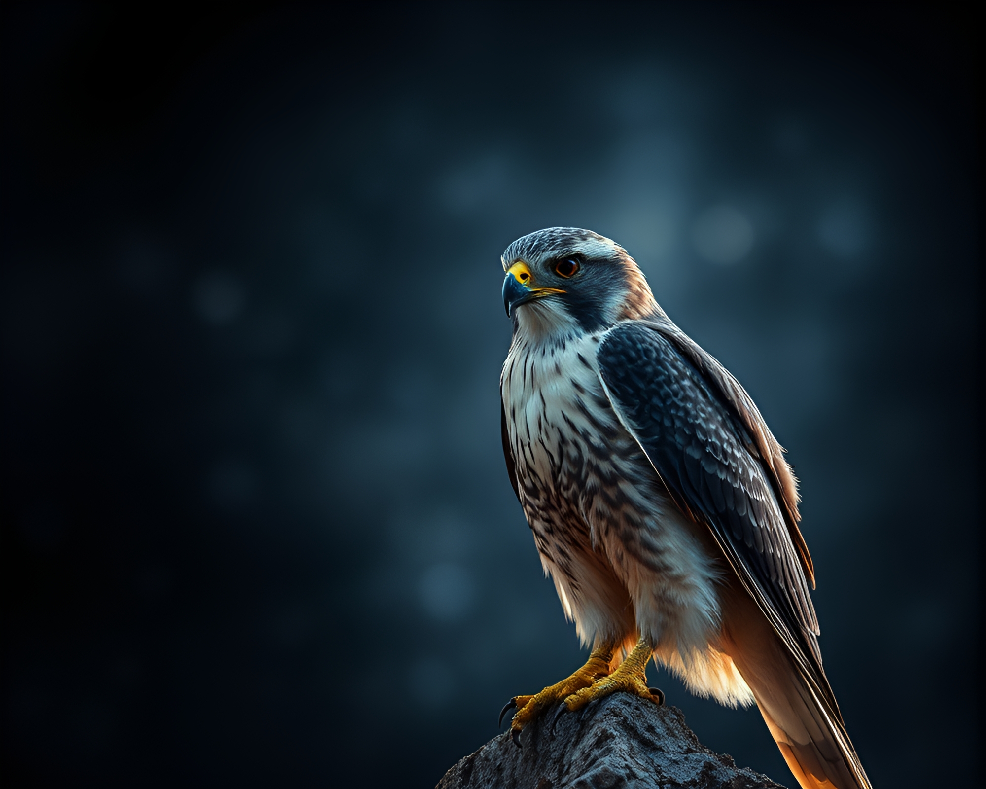 Majestic Falcon Perched in Mystical Low Light Setting – free AI stock image