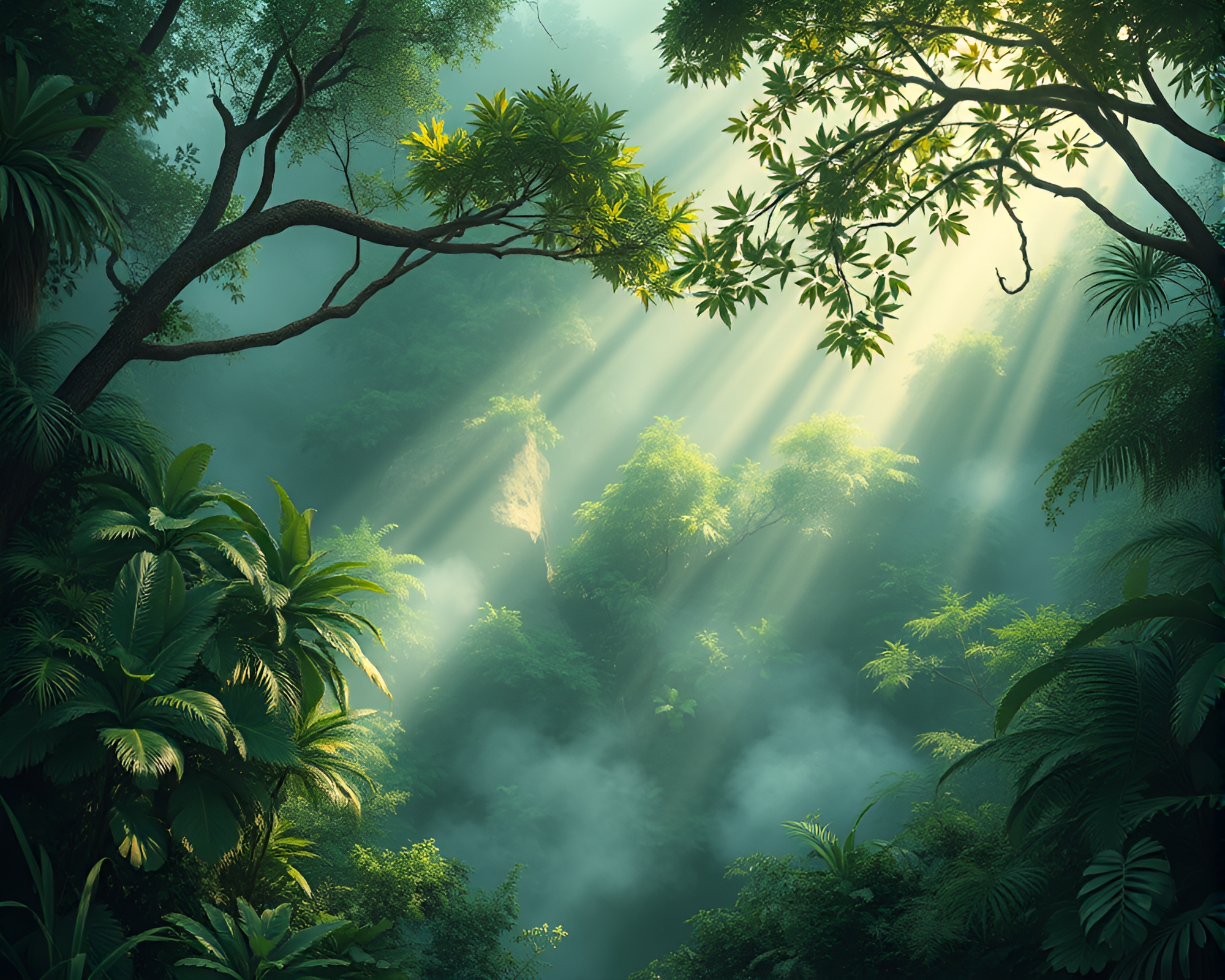 Steamy Plateau Jungle Mural – free AI stock image
