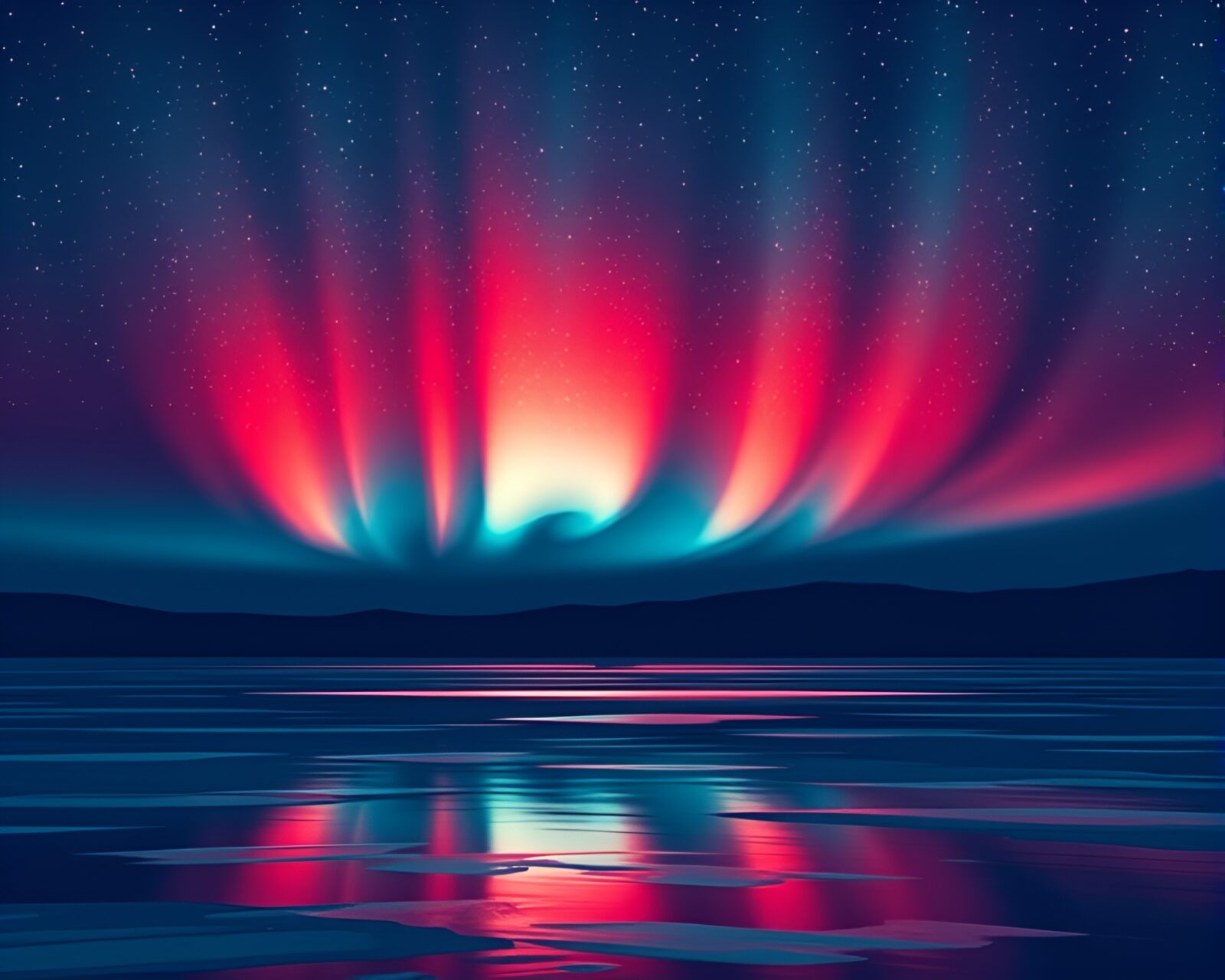 Abstract red-blue vector design of aurora borealis lights