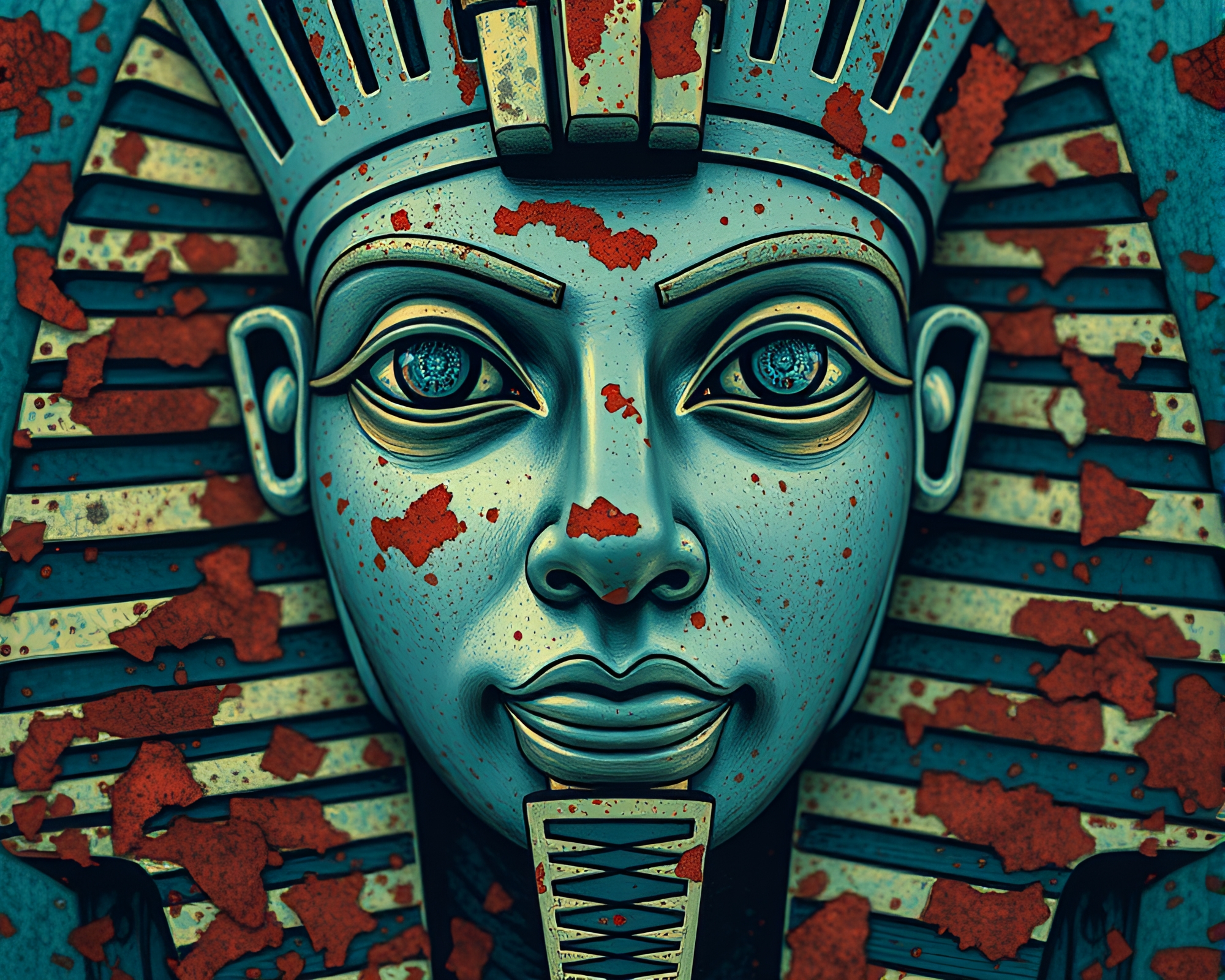 Pharaoh’s Mask in Ocean Blue Graphic Novel Style – free AI stock image