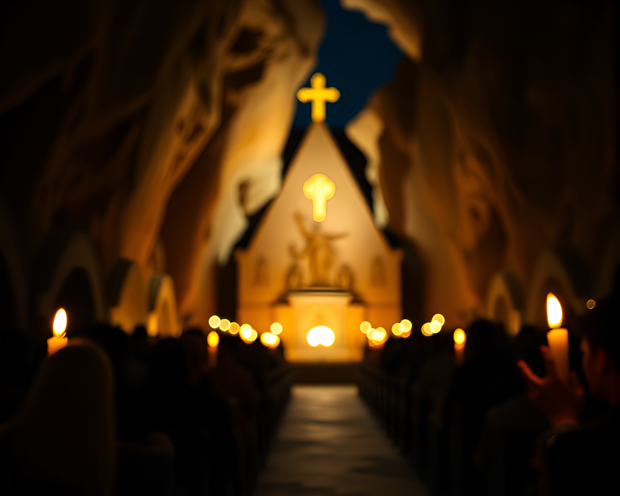 Eroded Canyon Church Candlelight Splatter Art Scene – free AI stock image