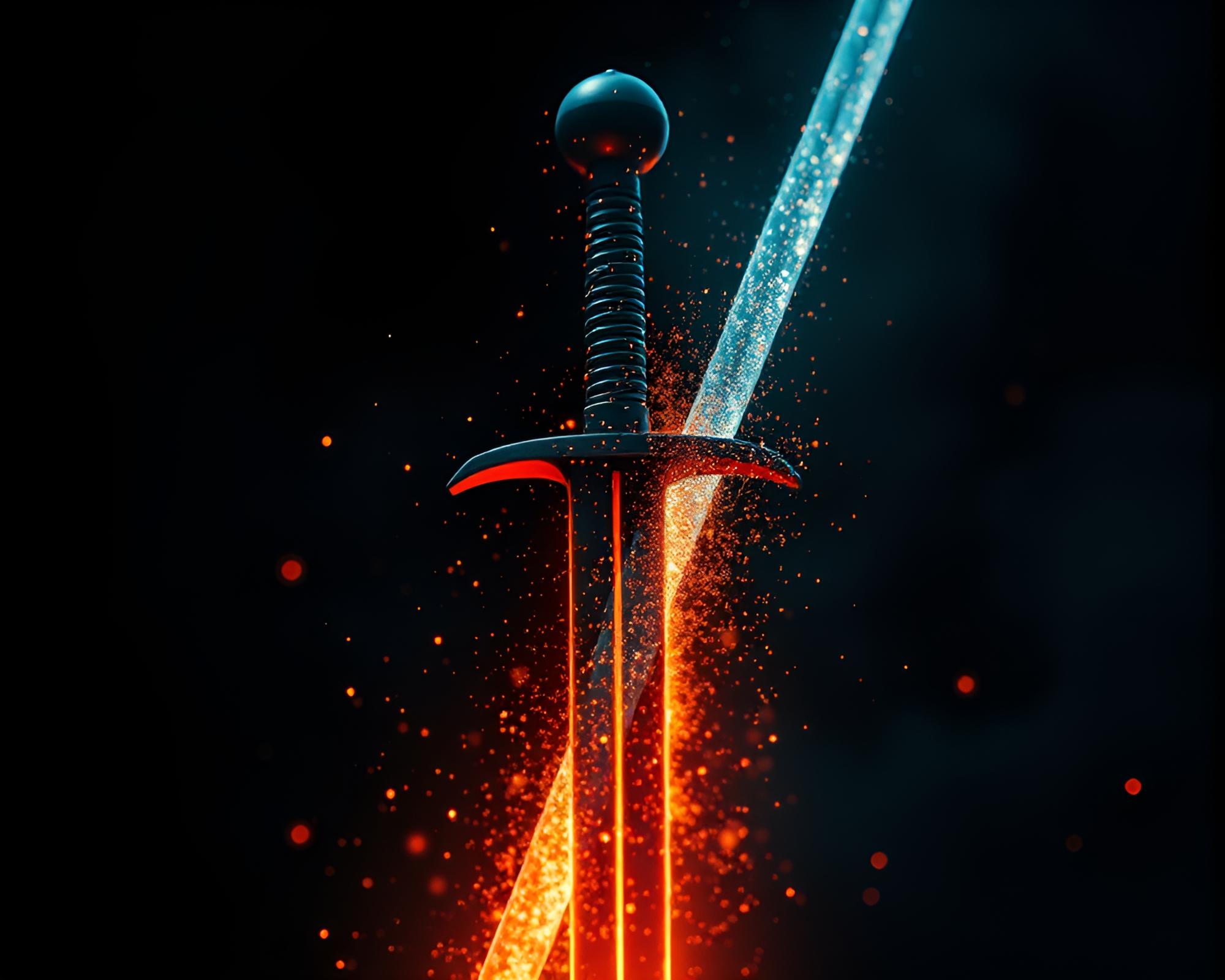 Mystical Sword in Particle-Filled Depth Layering Composition – free AI stock image