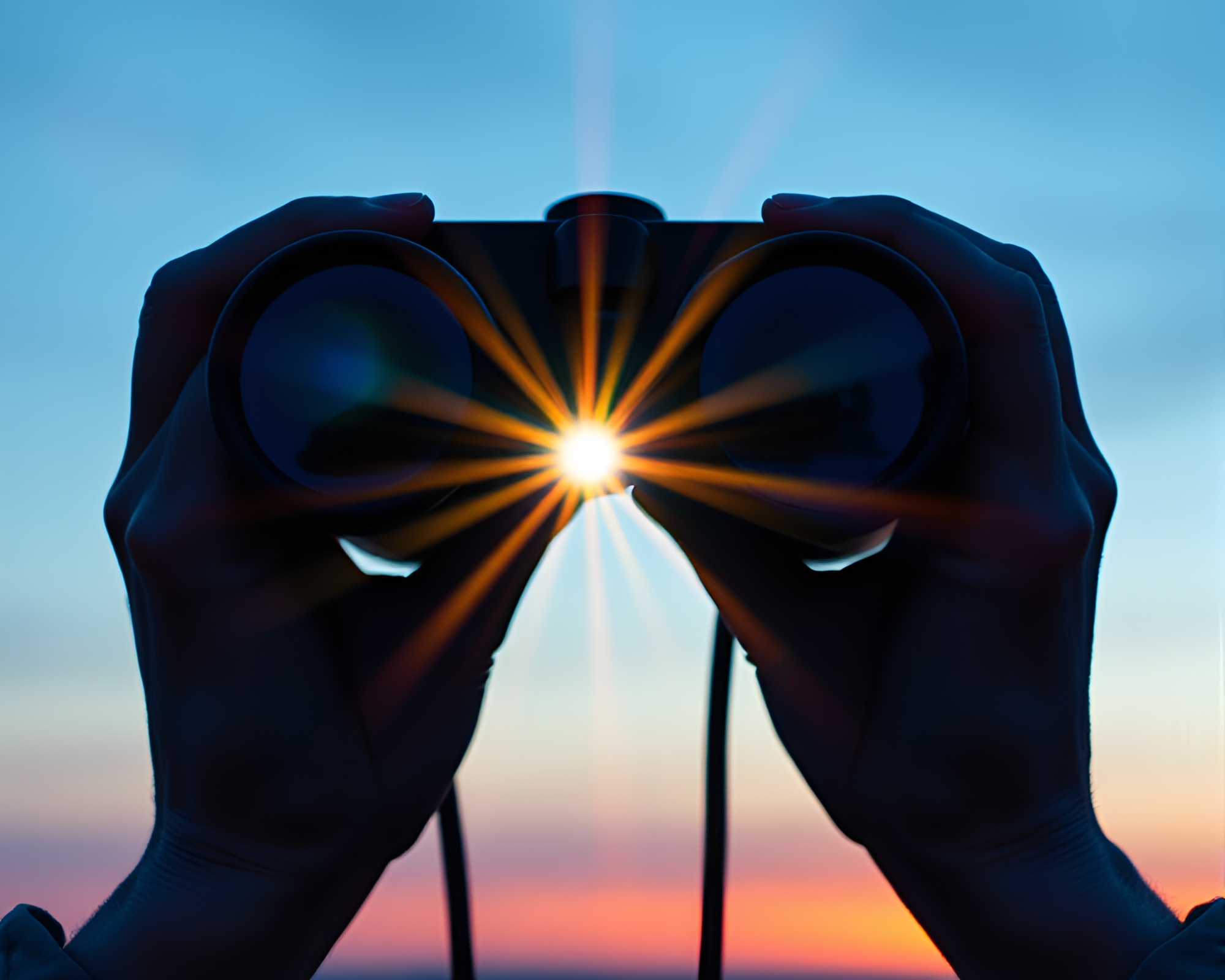 Twilight Binoculars: Lens Flare Action Painting – free AI stock image