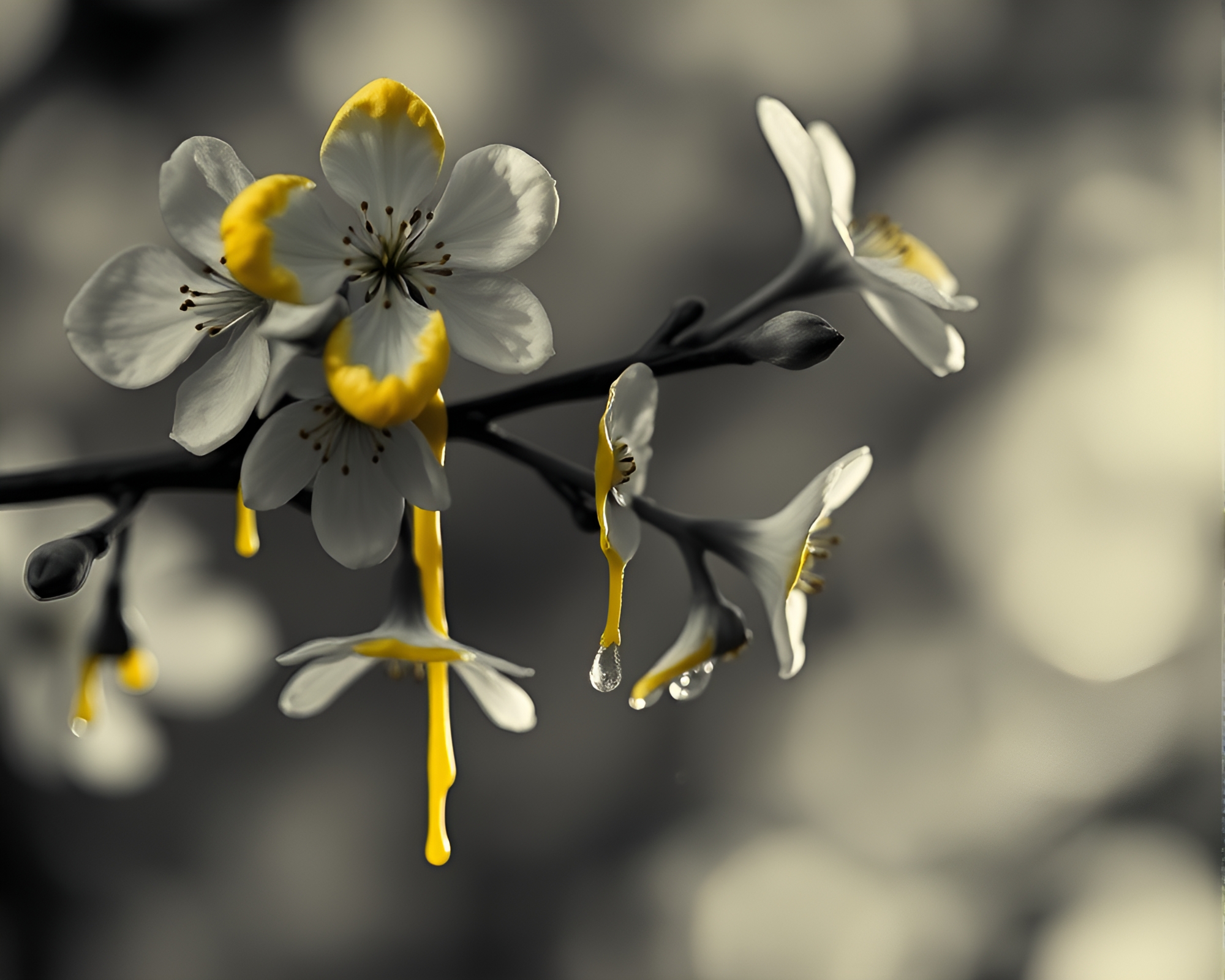 Spring Blossom Exudes Monochrome Yellow Beauty in Low Light – free AI stock image
