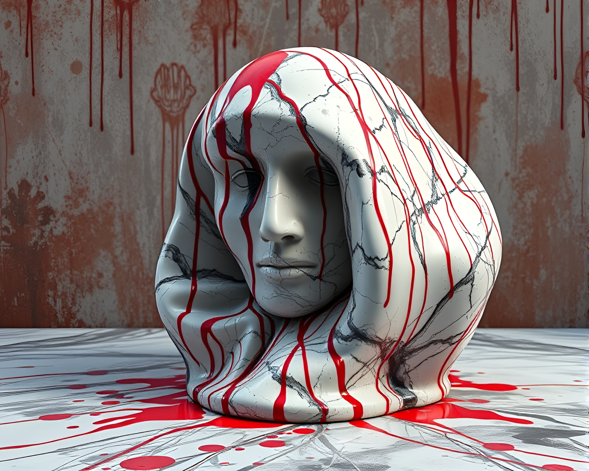 Intricate Comic Book Marble Sculpture with Spray Paint Drips – free AI stock image