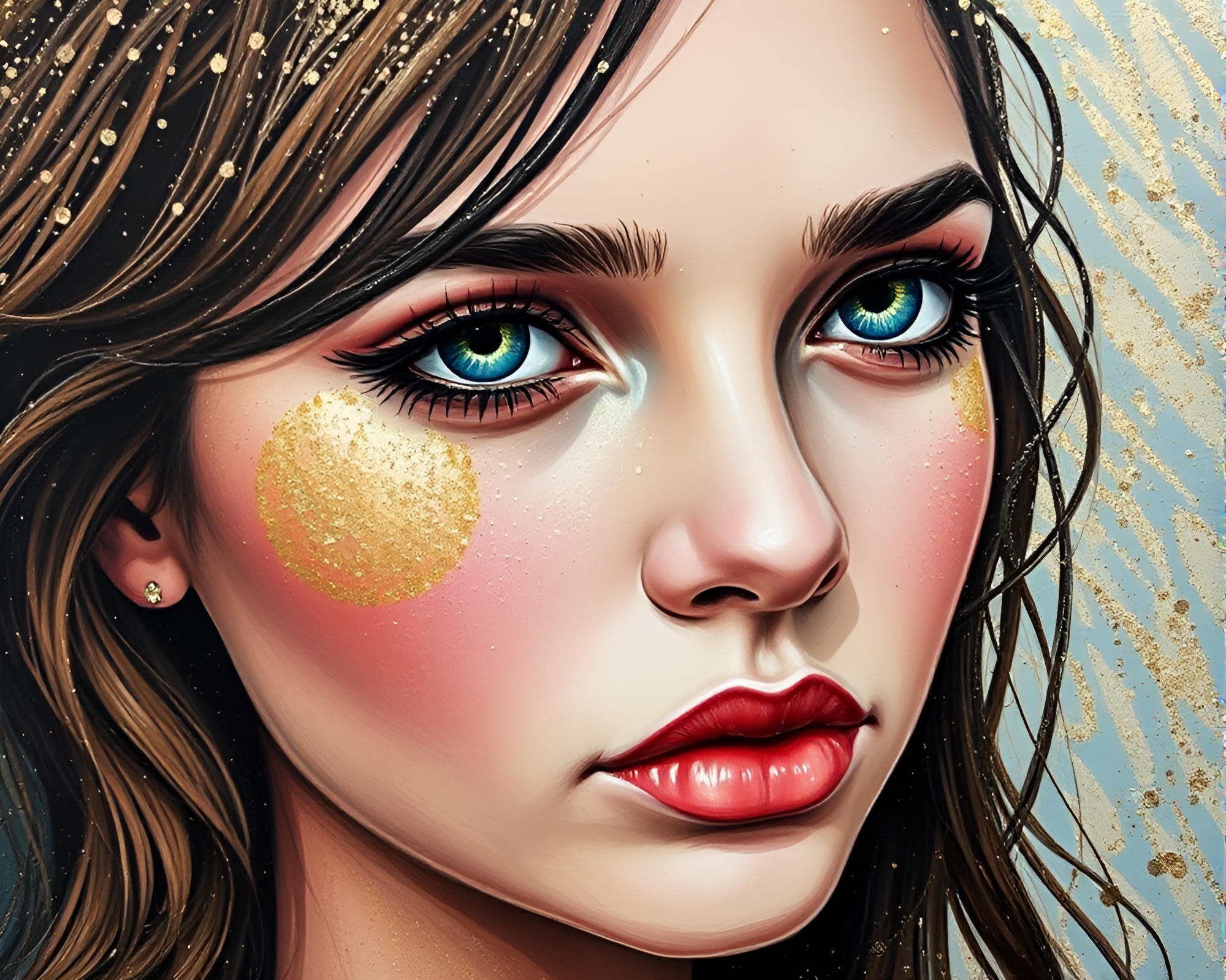 Ethereal Phoenix Portrait Amid Metallic Flakes Encaustic Painting – free AI stock image