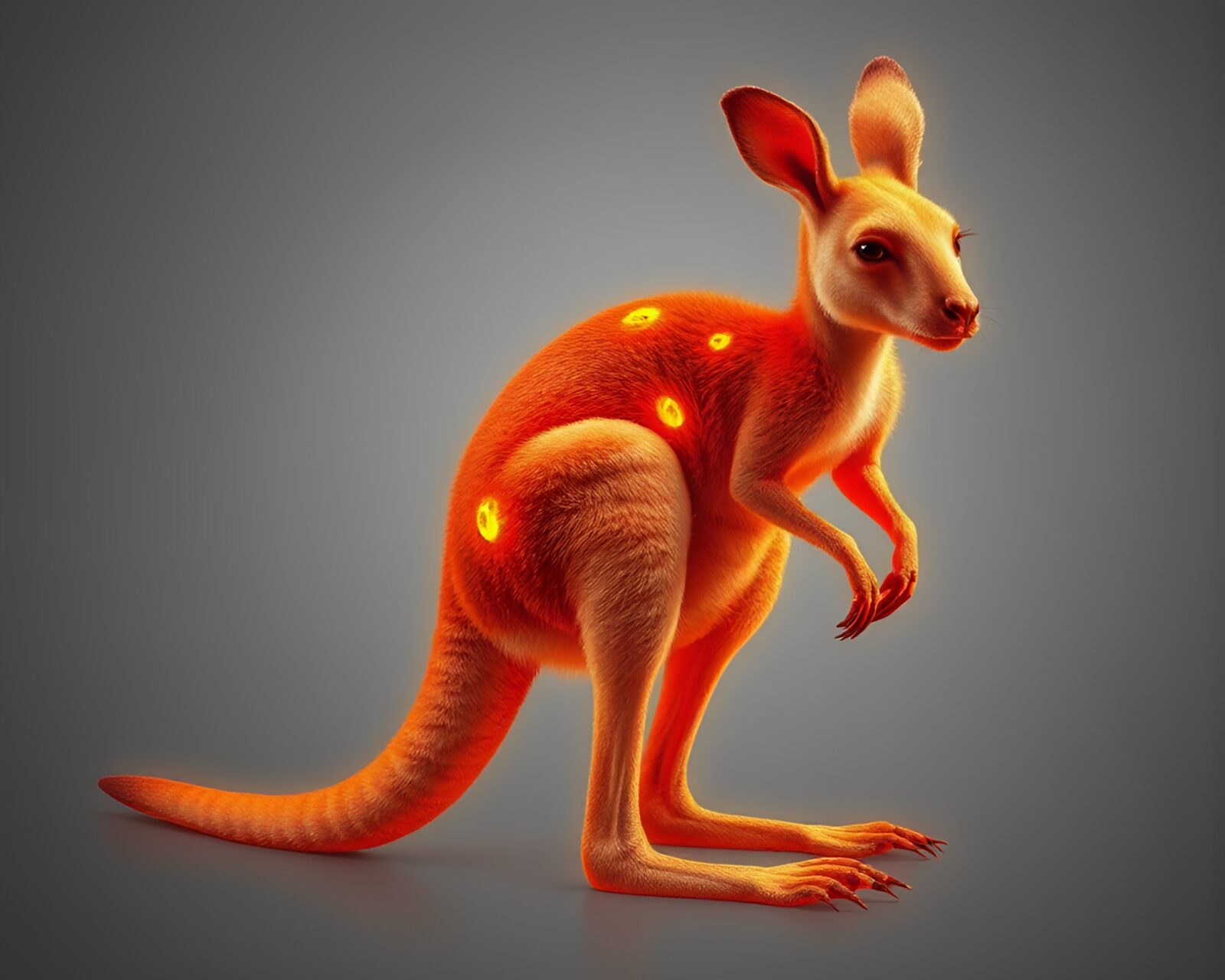 A mystical 3D scan of a kangaroo surrounded by mildew spots, split-toned atmosphere