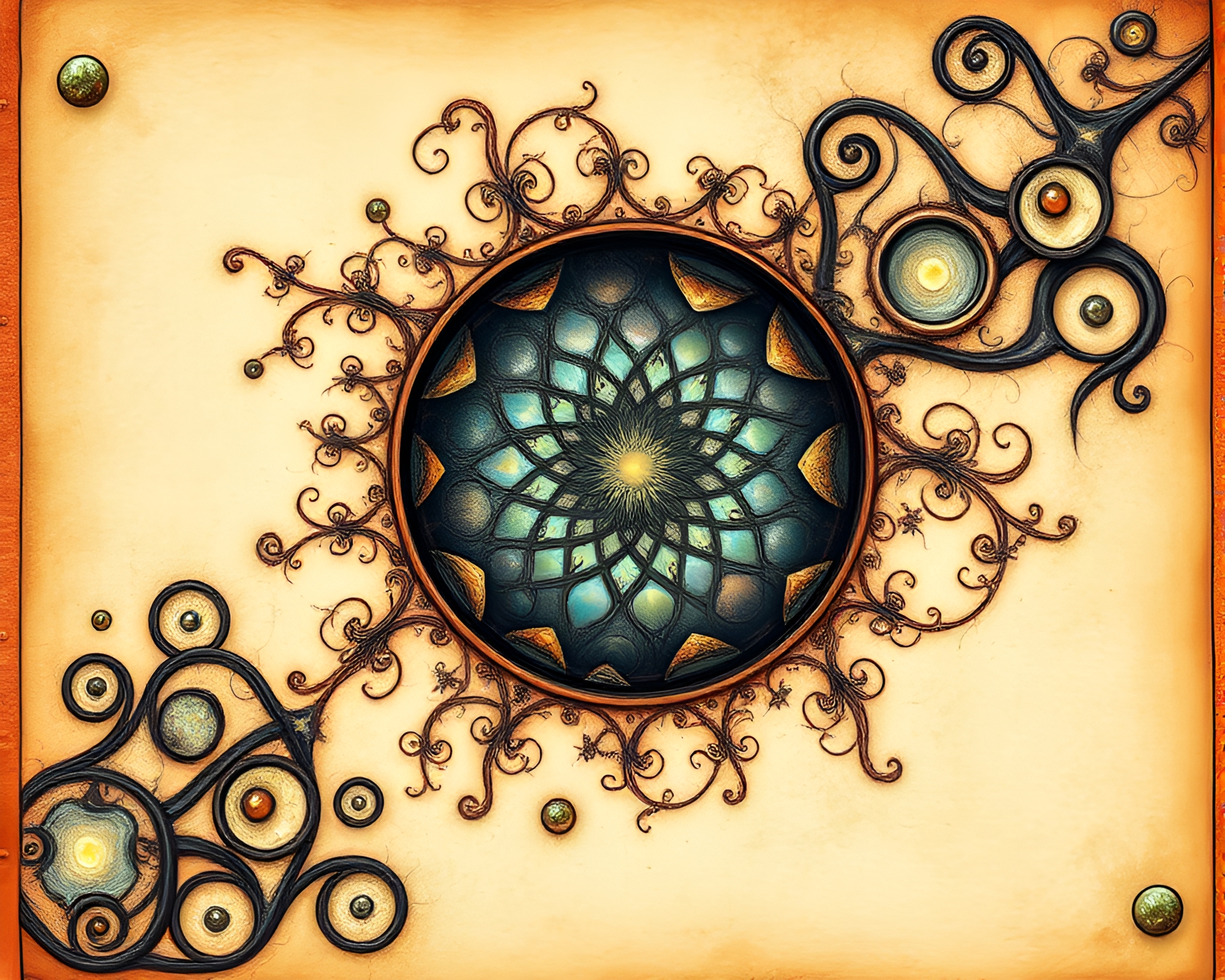 Fractal Overlay on Leather-bound Diary: Conté Drawing – free AI stock image