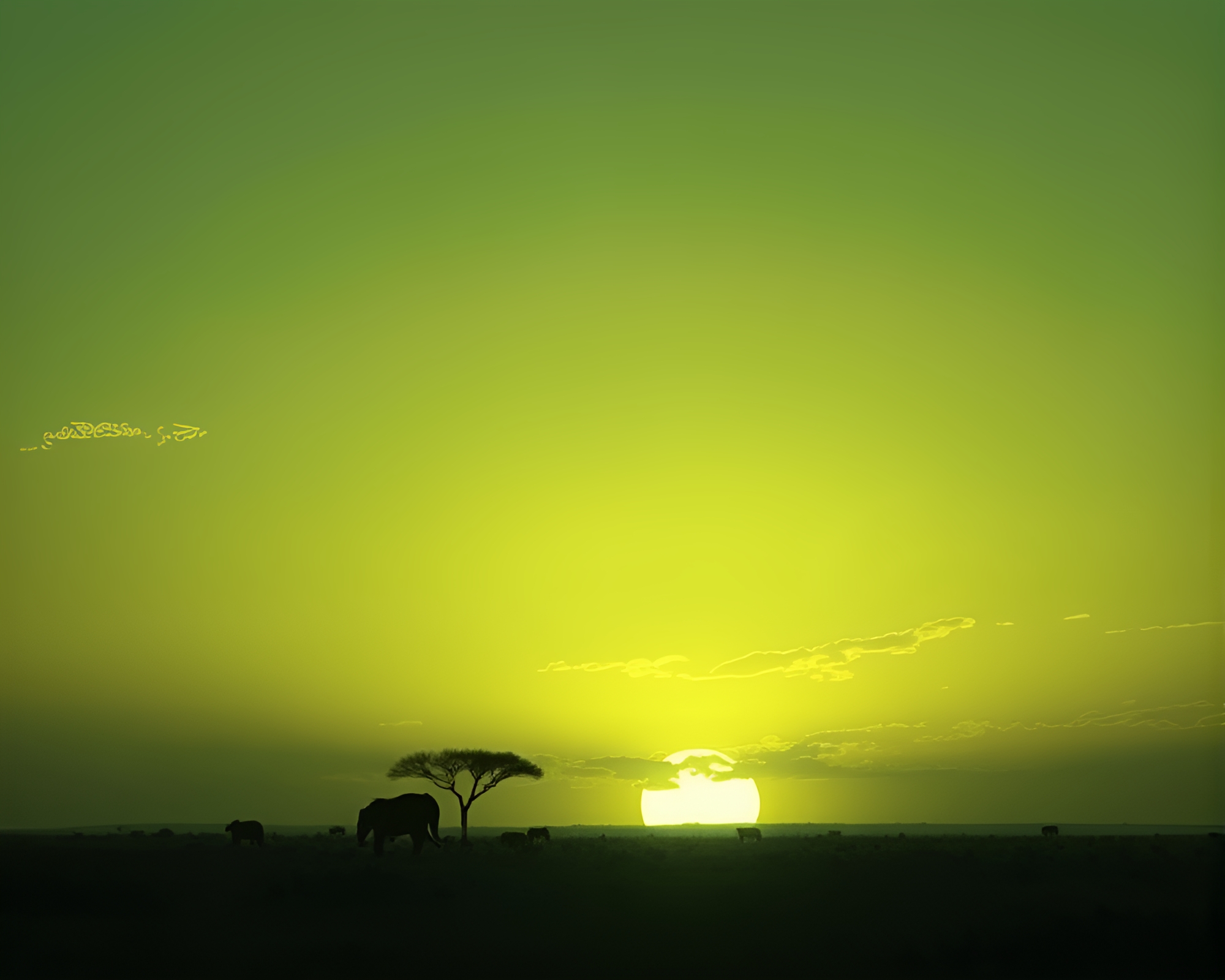 Savanna Sunset with Emerald Green Highlights Blueprint Style – free AI stock image
