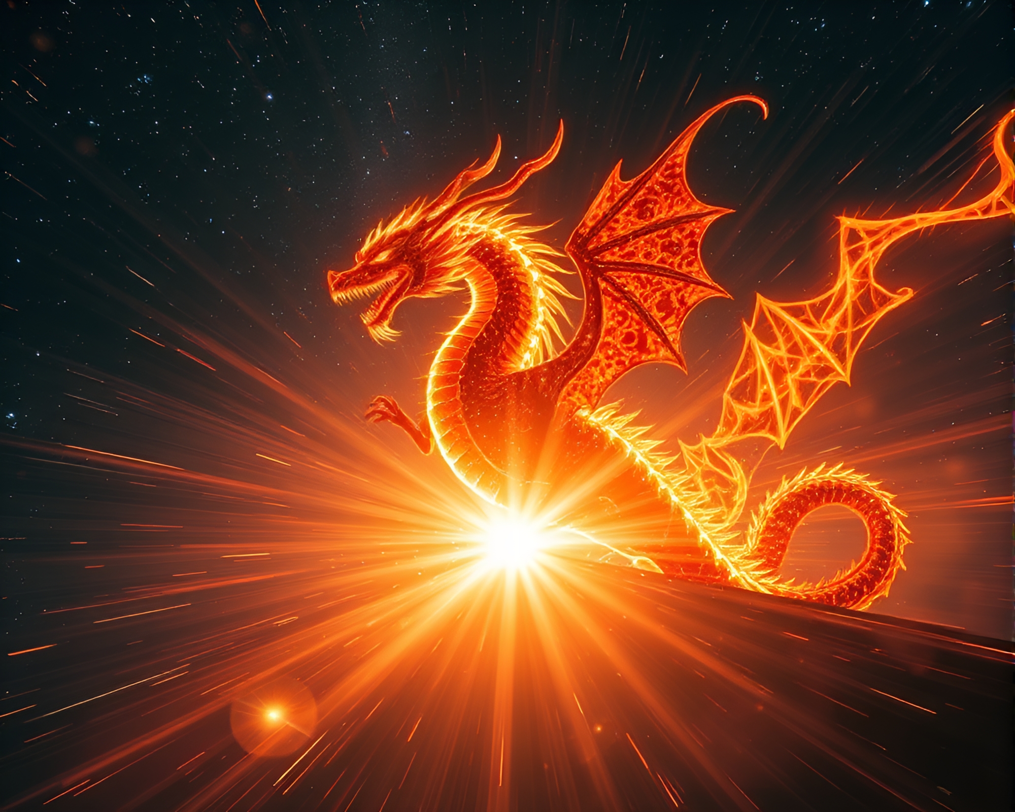 Celestial Dragon Zoom Burst with Rim Lighting – free AI stock image