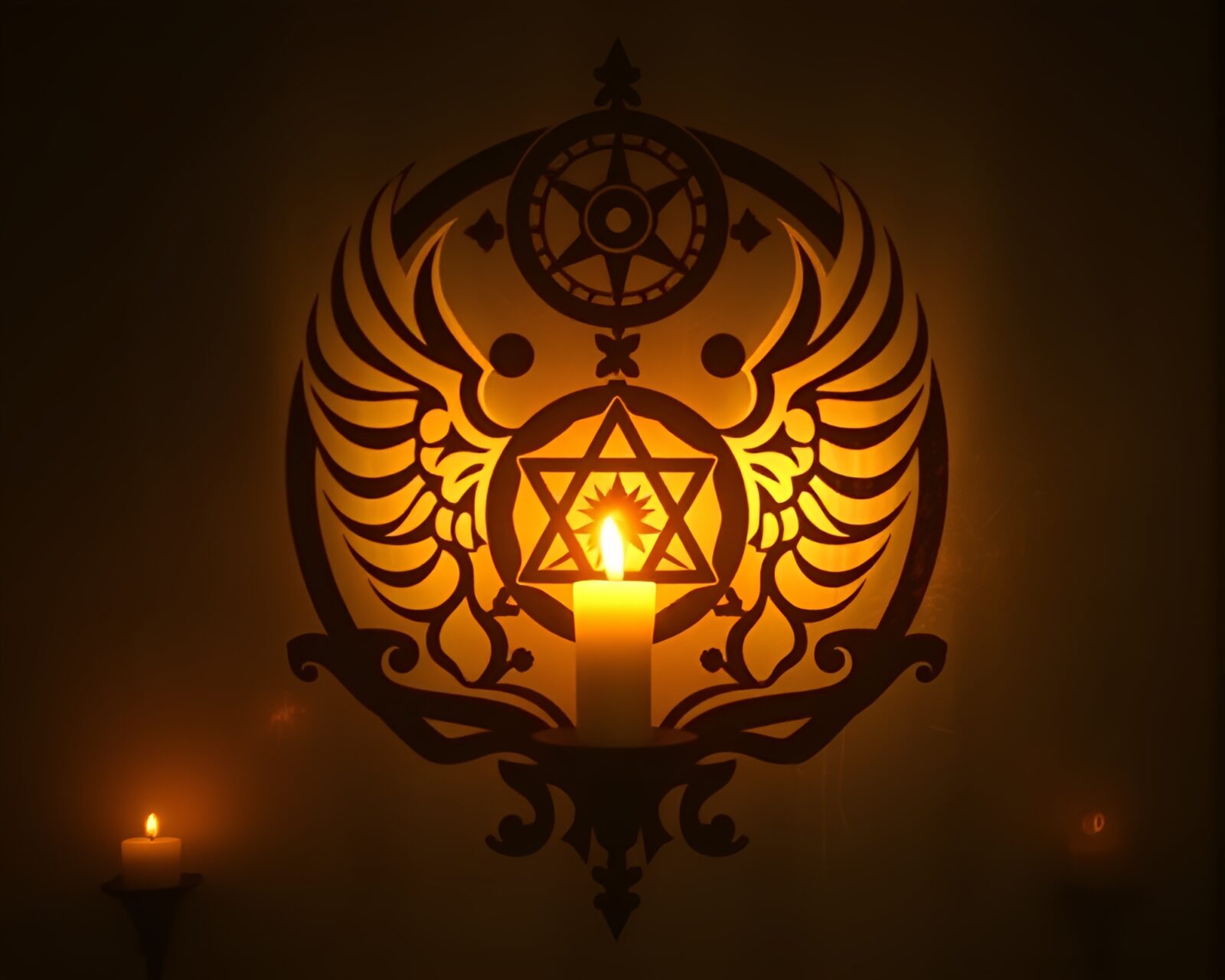 Mystical sigil illuminated by candlelight in stencil art style