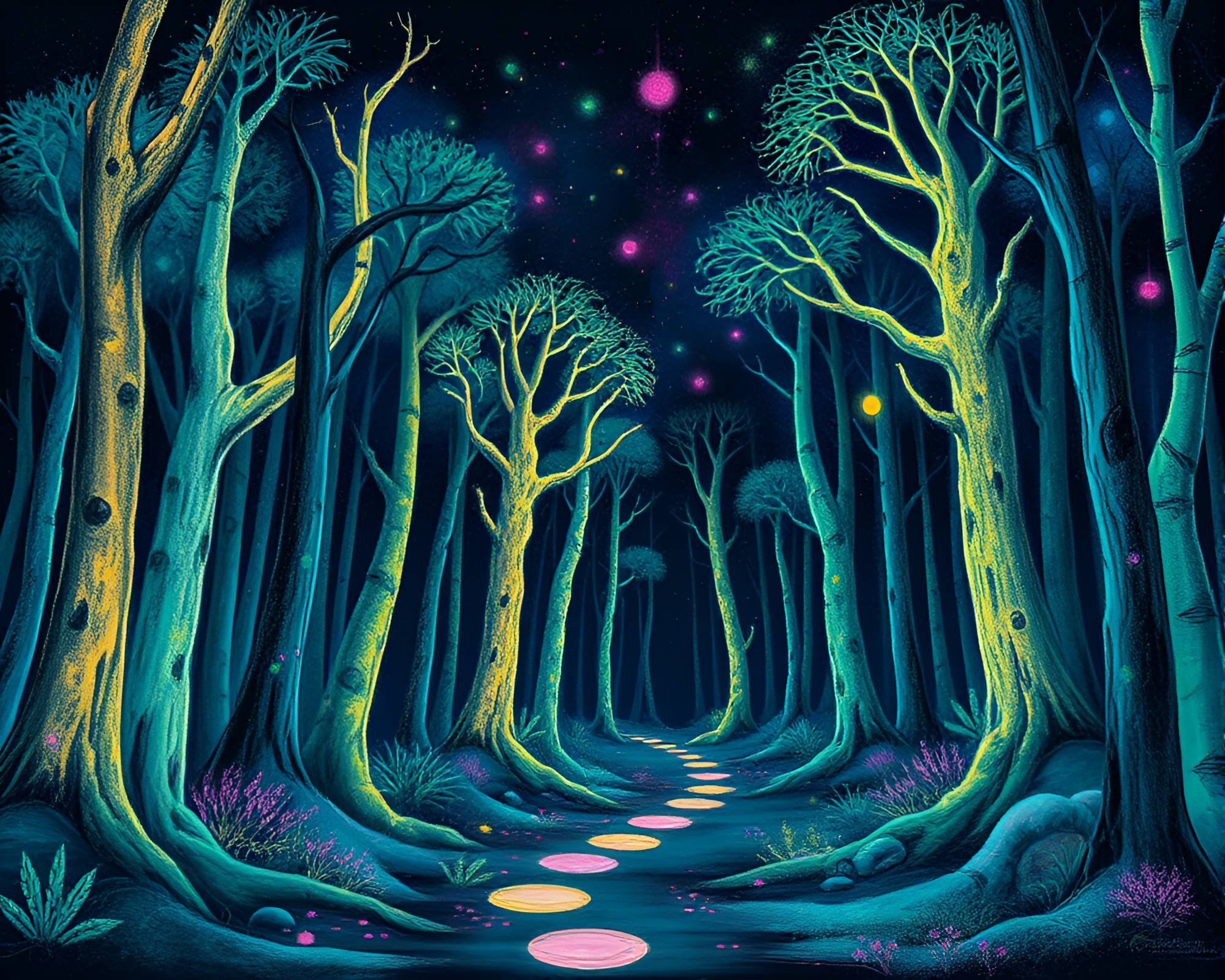 Enchanted Forest Chalk Graffiti – free AI stock image