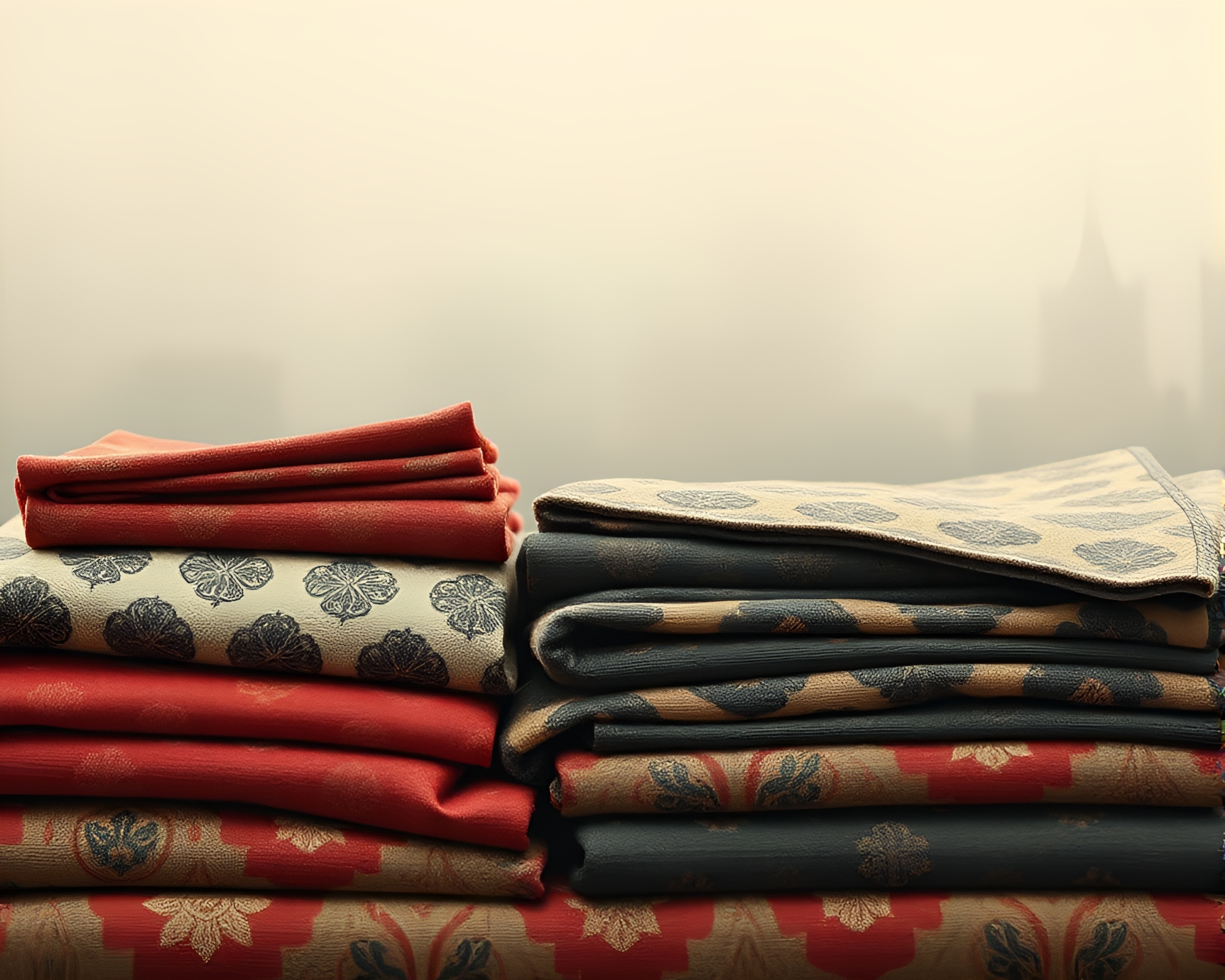 Whimsical Macaron Fabric Art in Surreal Foggy Landscape – free AI stock image
