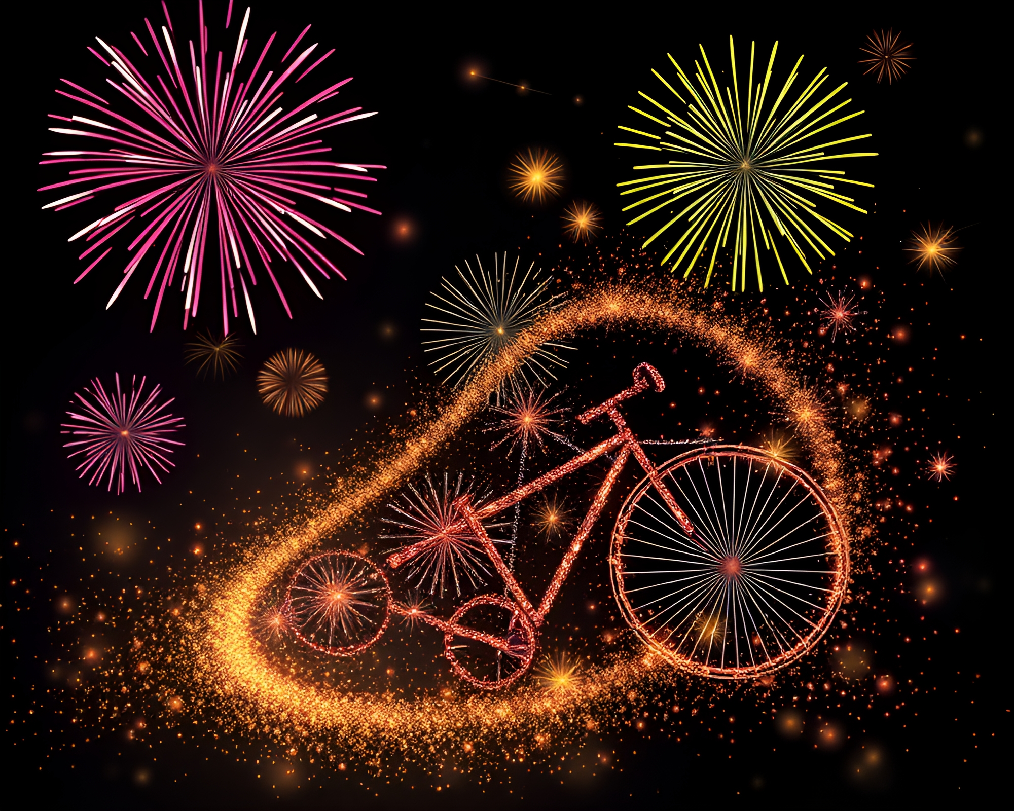 Bicycle in Fibonacci Spiral at Festival Fireworks – free AI stock image