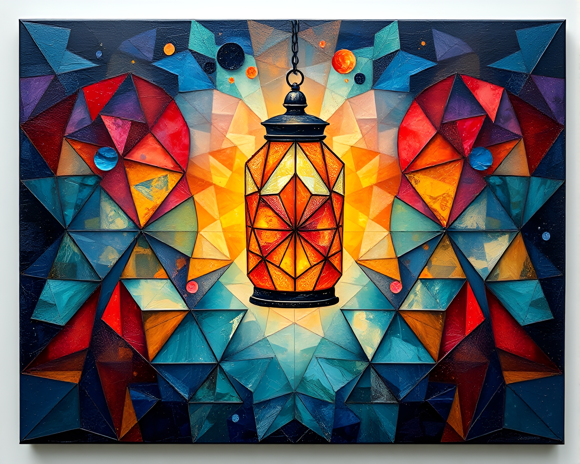 Surreal Oil Lantern Illuminated Geometric Encaustic Composition – free AI stock image