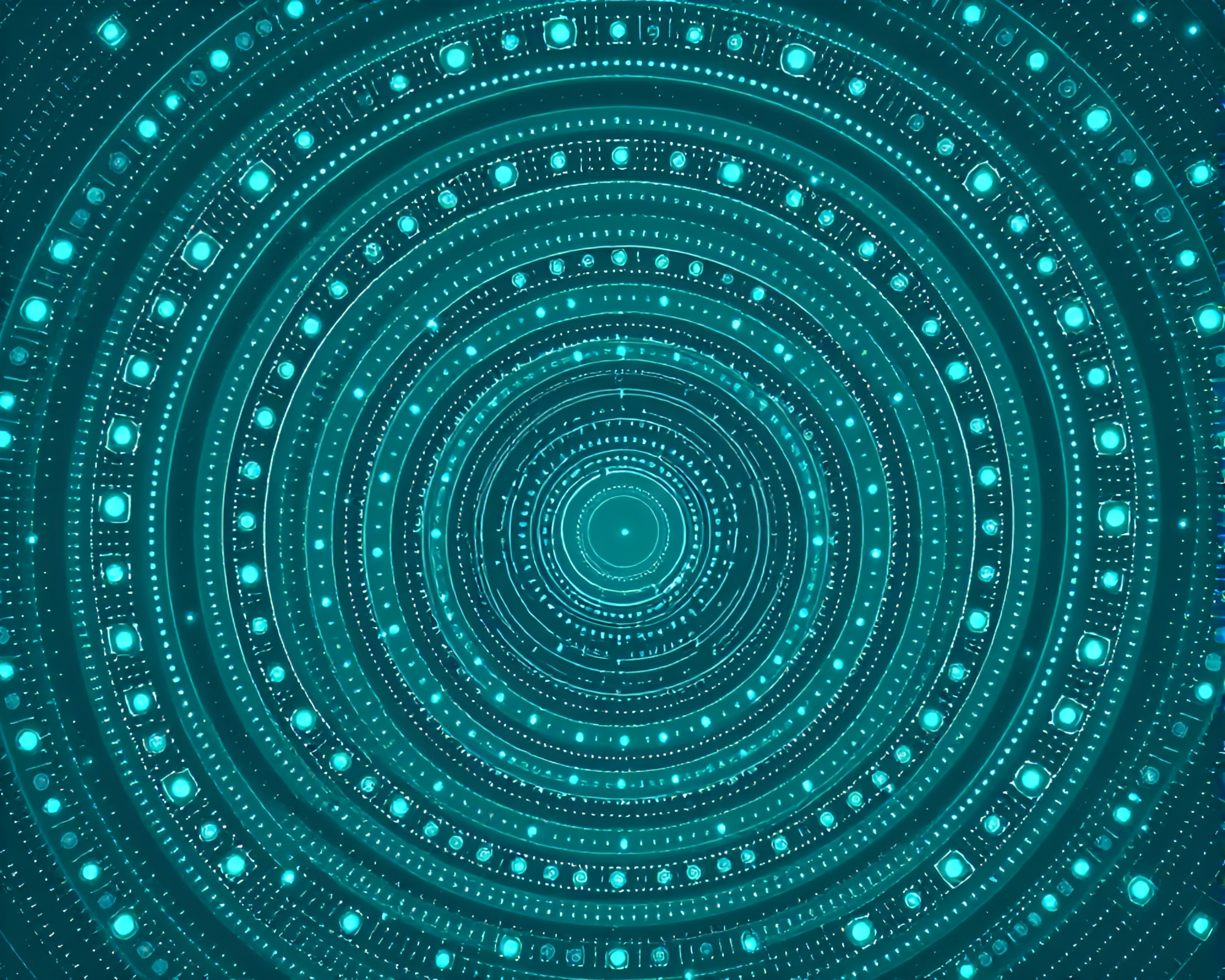 Mesmerizing Nanobot Swarm in Turquoise 8-Bit Concentric Circles – free AI stock image