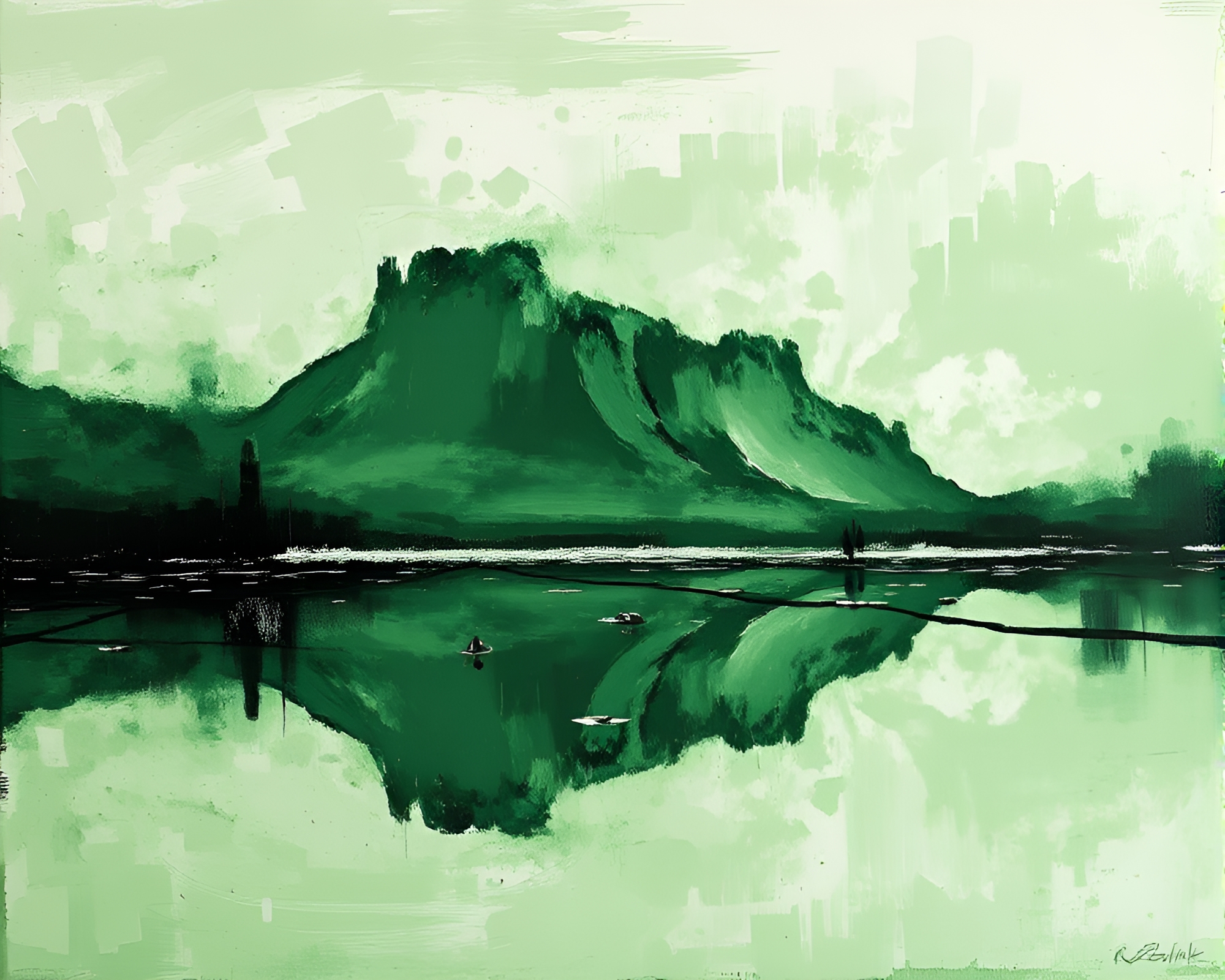 Mirage Reflections: Desert Serenity in Monochrome Green – free AI stock image