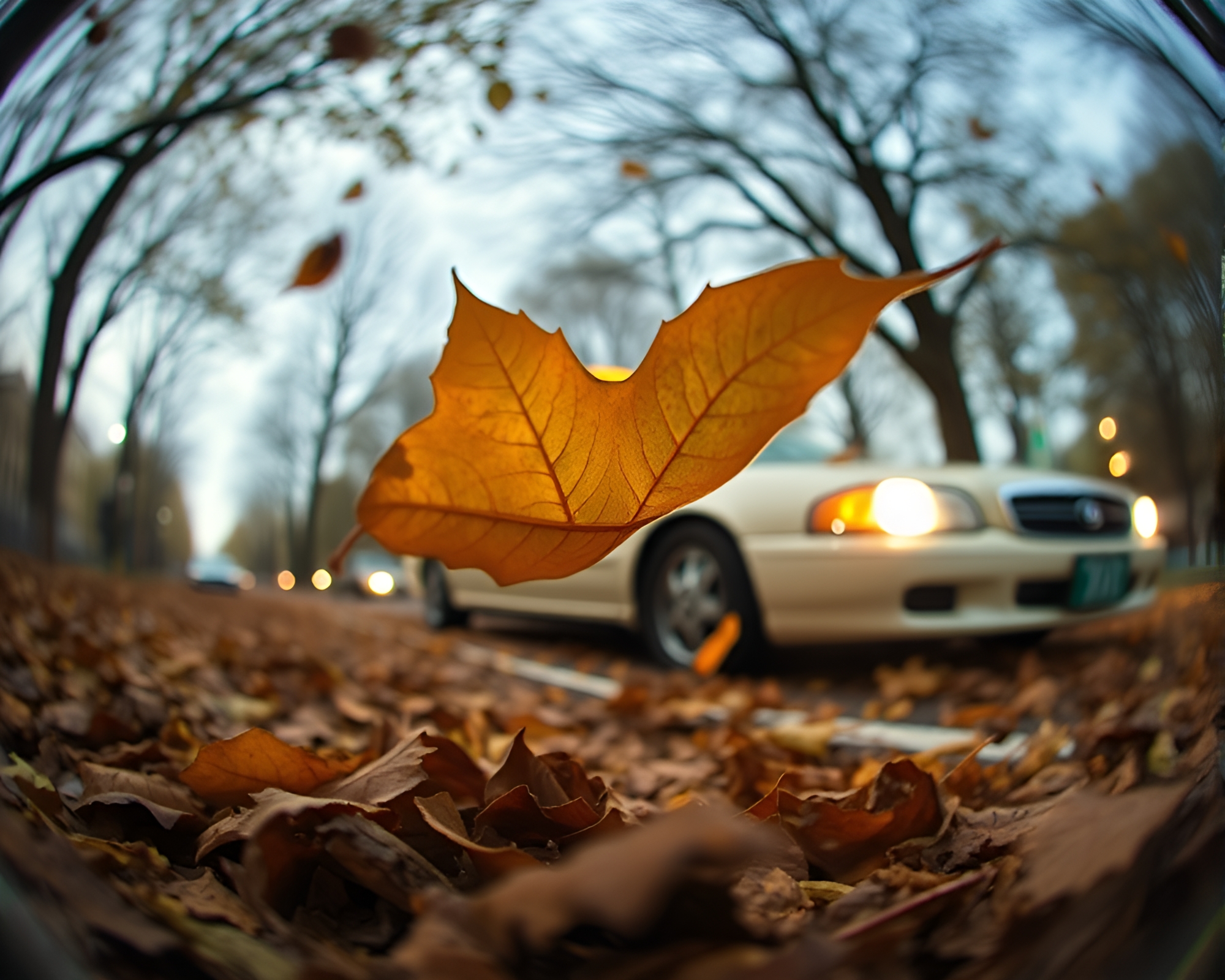 Ethereal Hover Taxi Through Enchanted Leaf Litter Collage – free AI stock image
