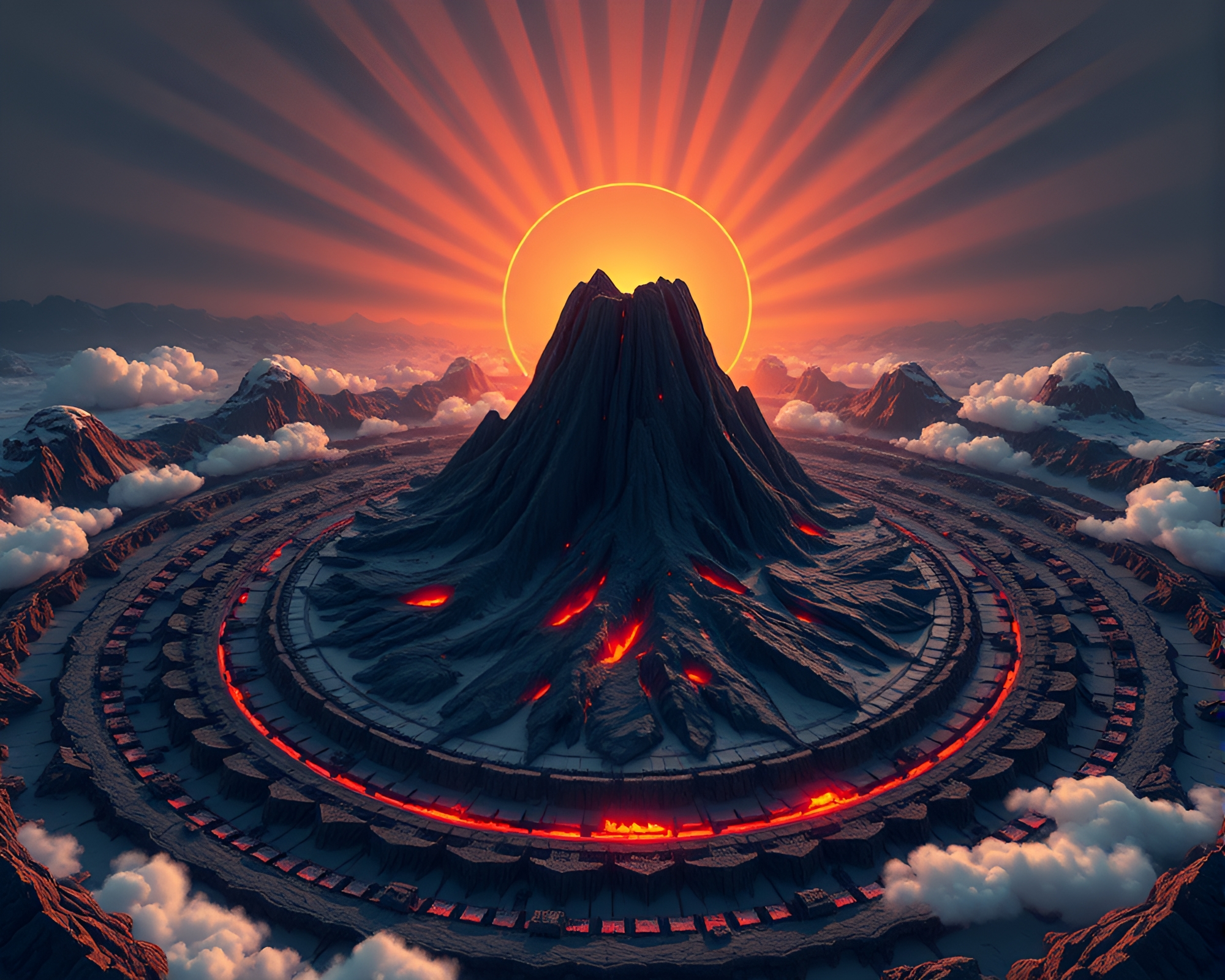 Volcanic Island God Rays Voxel Art – free AI stock image