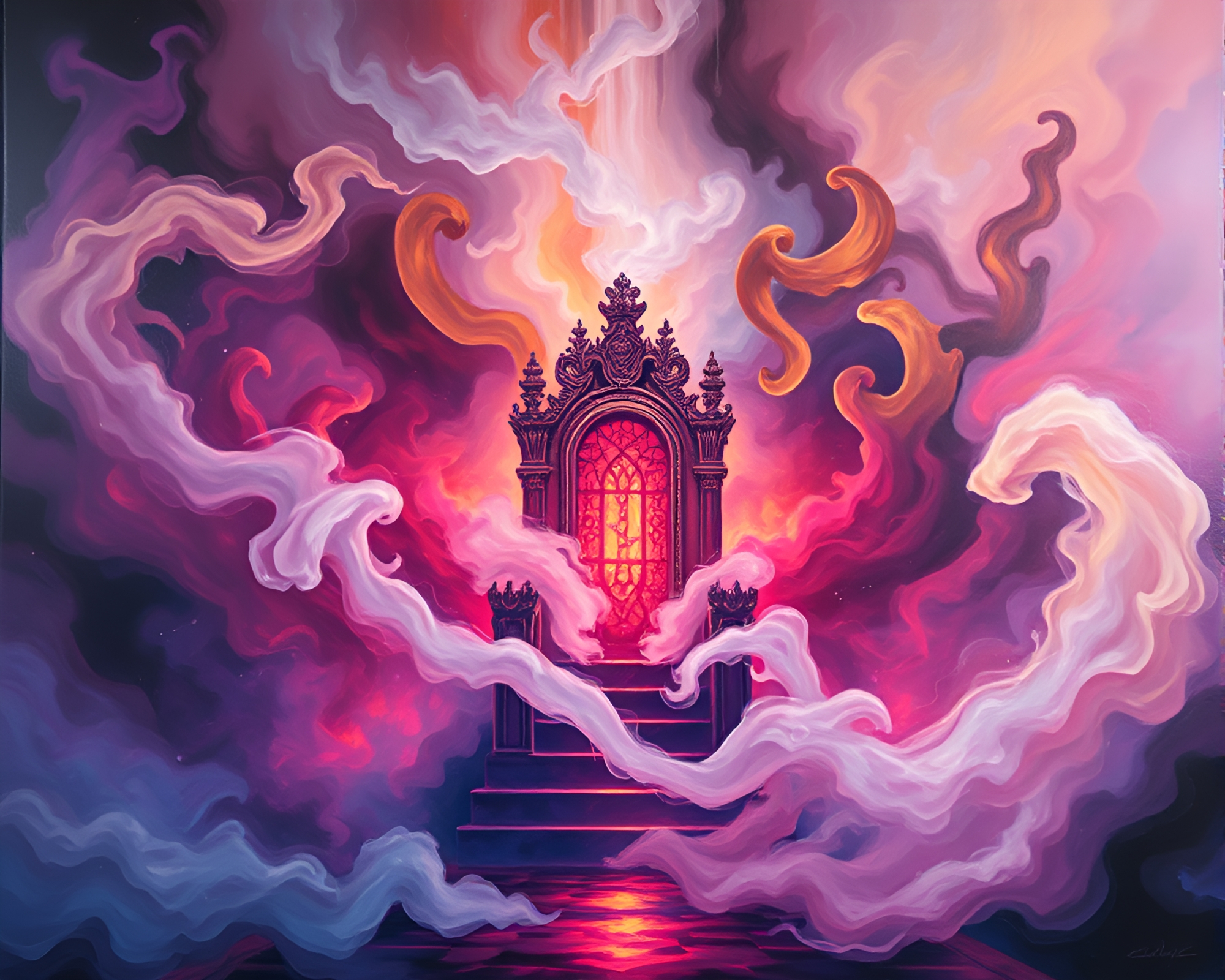 Ethereal Quantum Throne Room Acrylic Painting – free AI stock image