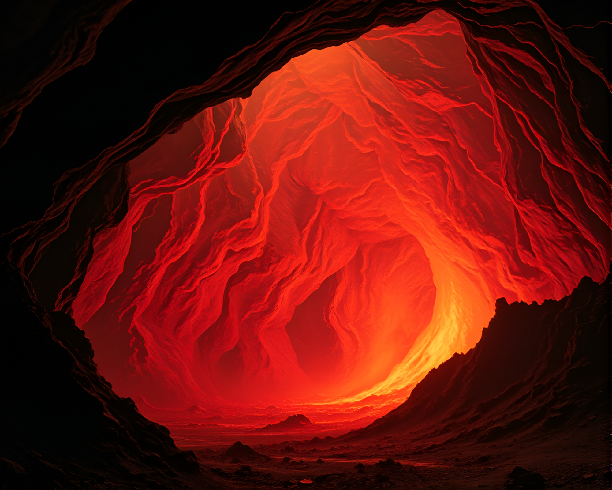 Cave Painting of Volcanic Ritual in Sepia Sepulcher – free AI stock image