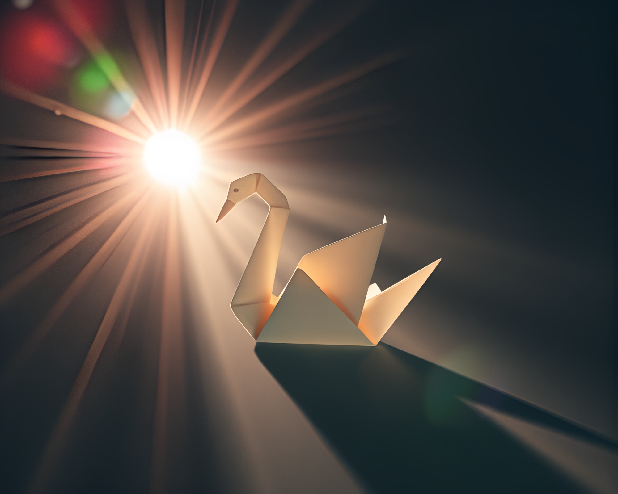 Origami Swan in Sunbeam Rays – free AI stock image