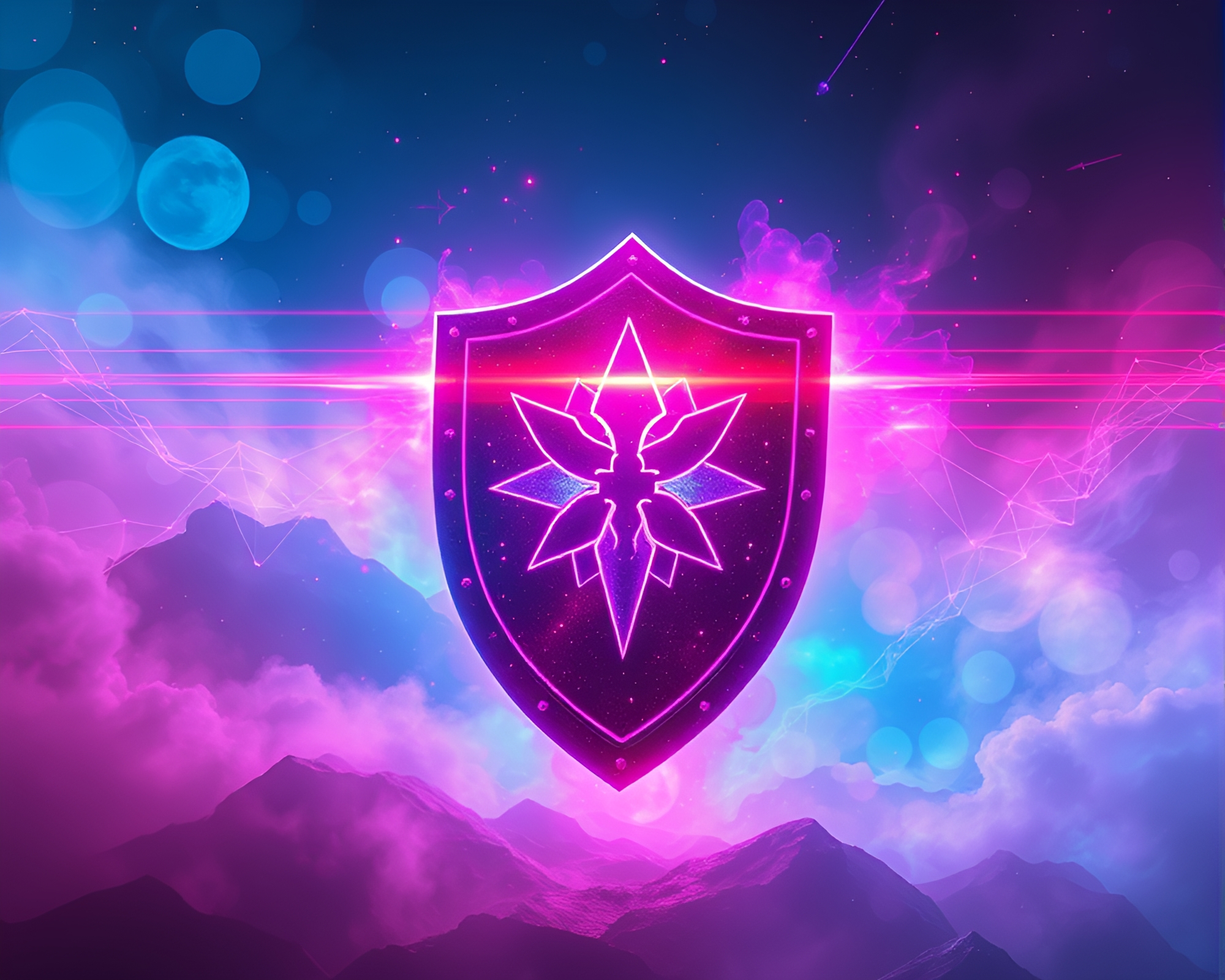 Digital Sorcery Shield with Synthwave Glow – free AI stock image