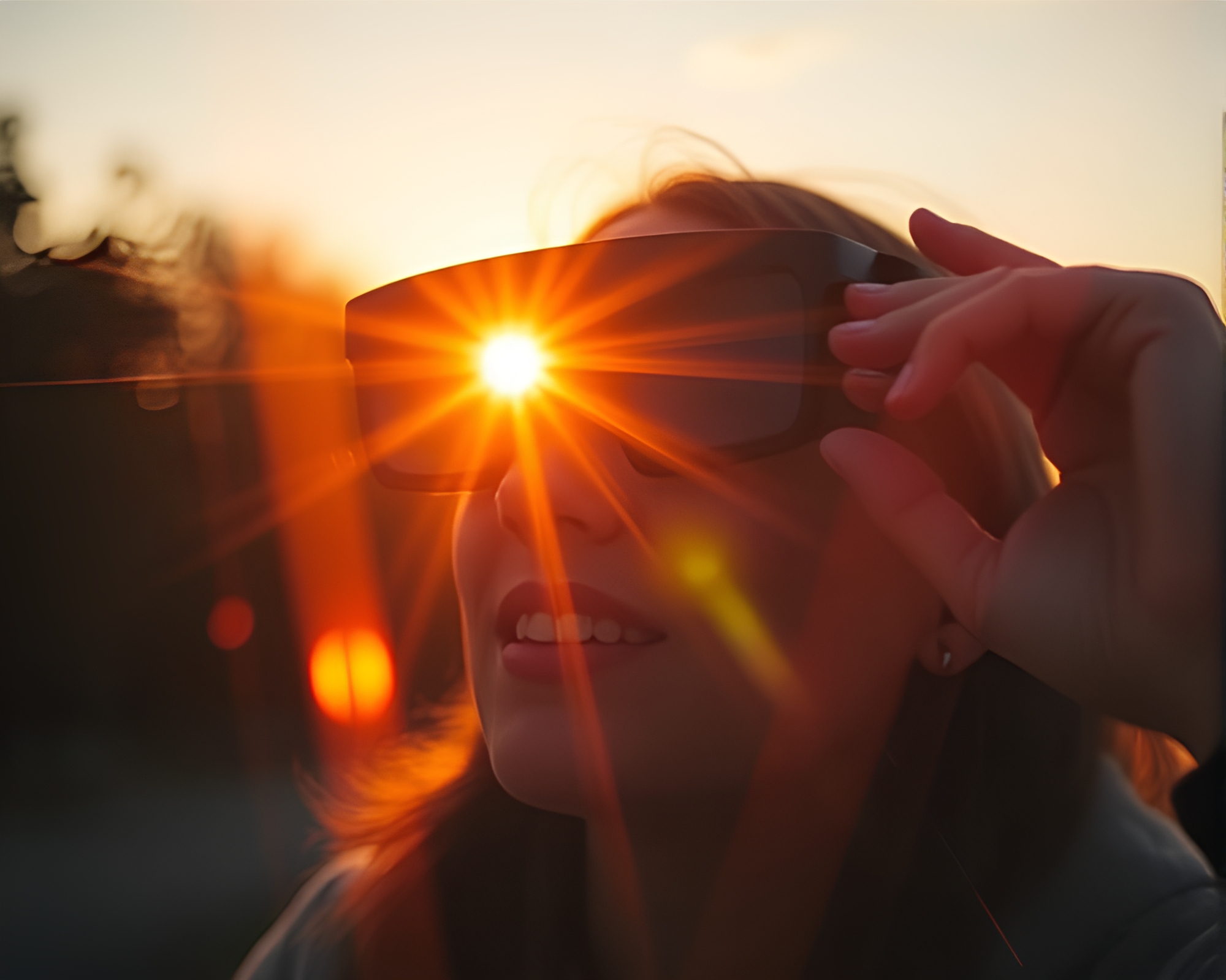 Augmented Reality Glasses in Golden Hour Frame Within Frame – free AI stock image