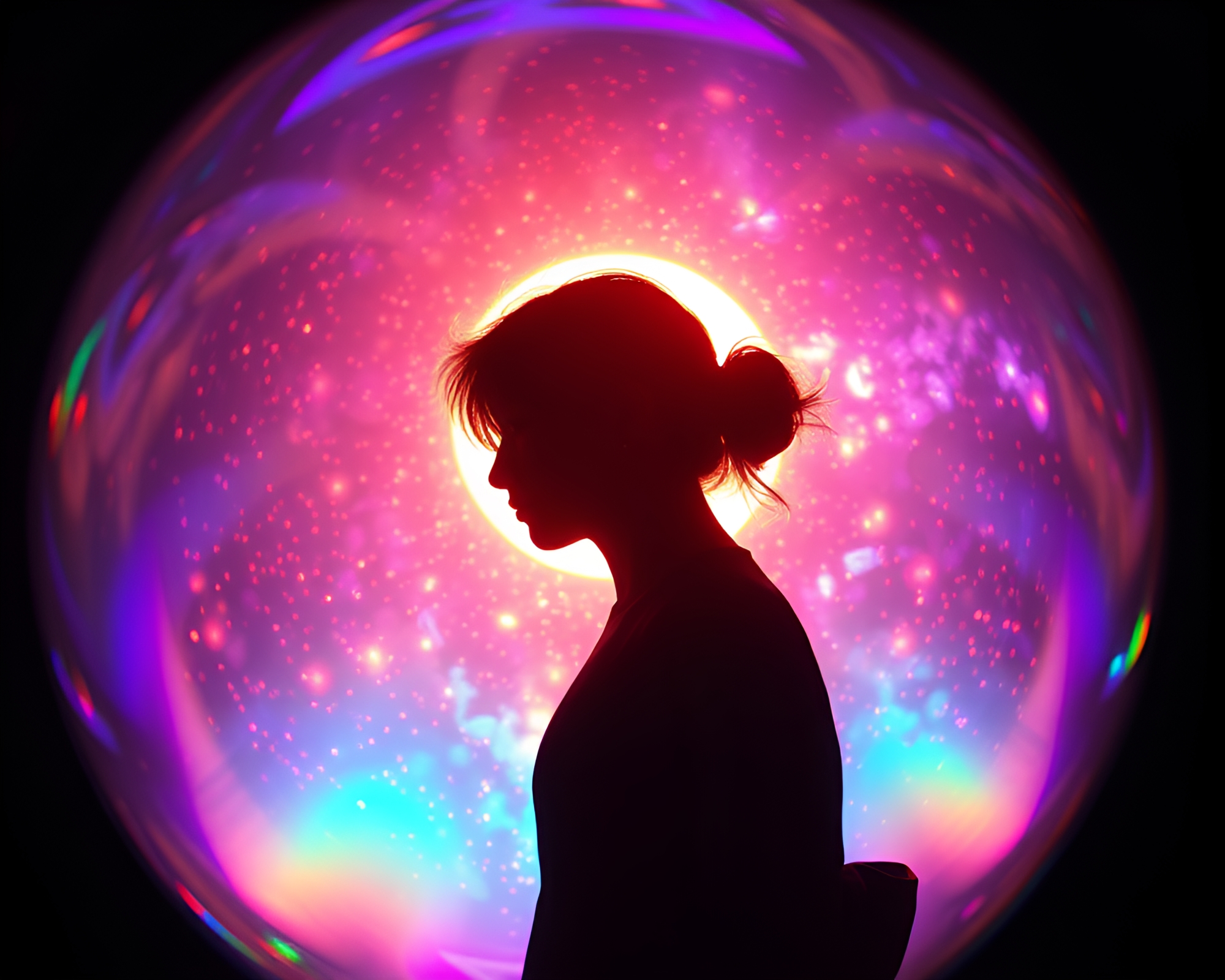 Enigmatic Dream: Fisheye Mirage of Holographic Silhouette – free AI stock image