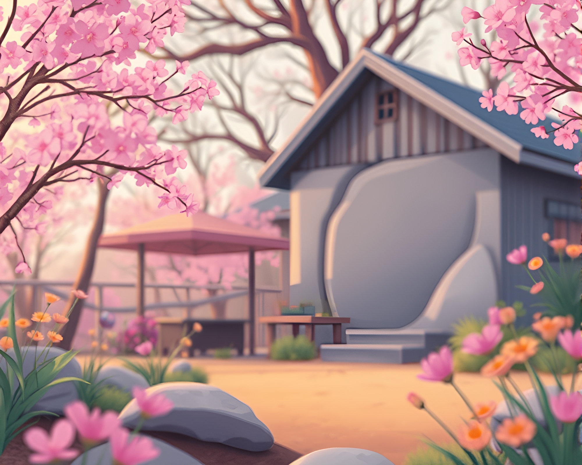 Cartoon Style Hot Spring with Faded Denim look – free AI stock image