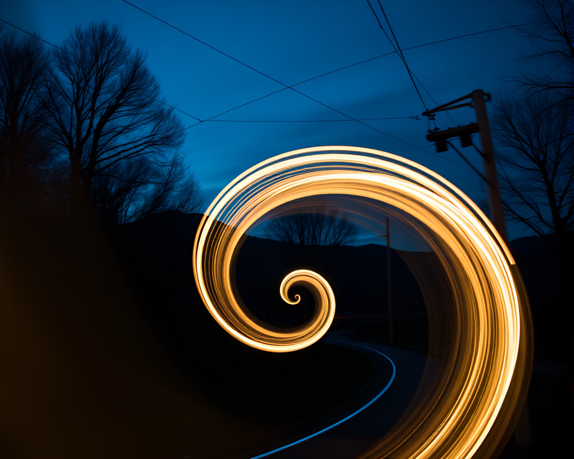 Cable Car Ascending in Mesmerizing Blue Twilight Spiral – free AI stock image