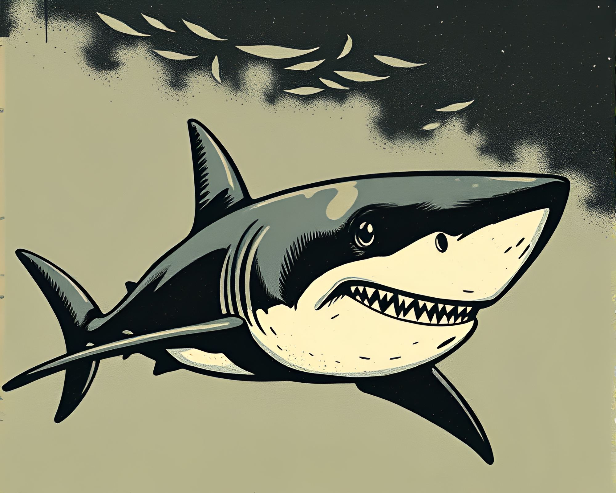 Cartoon Shark Linocut Texture in Underexposed Lighting – free AI stock image