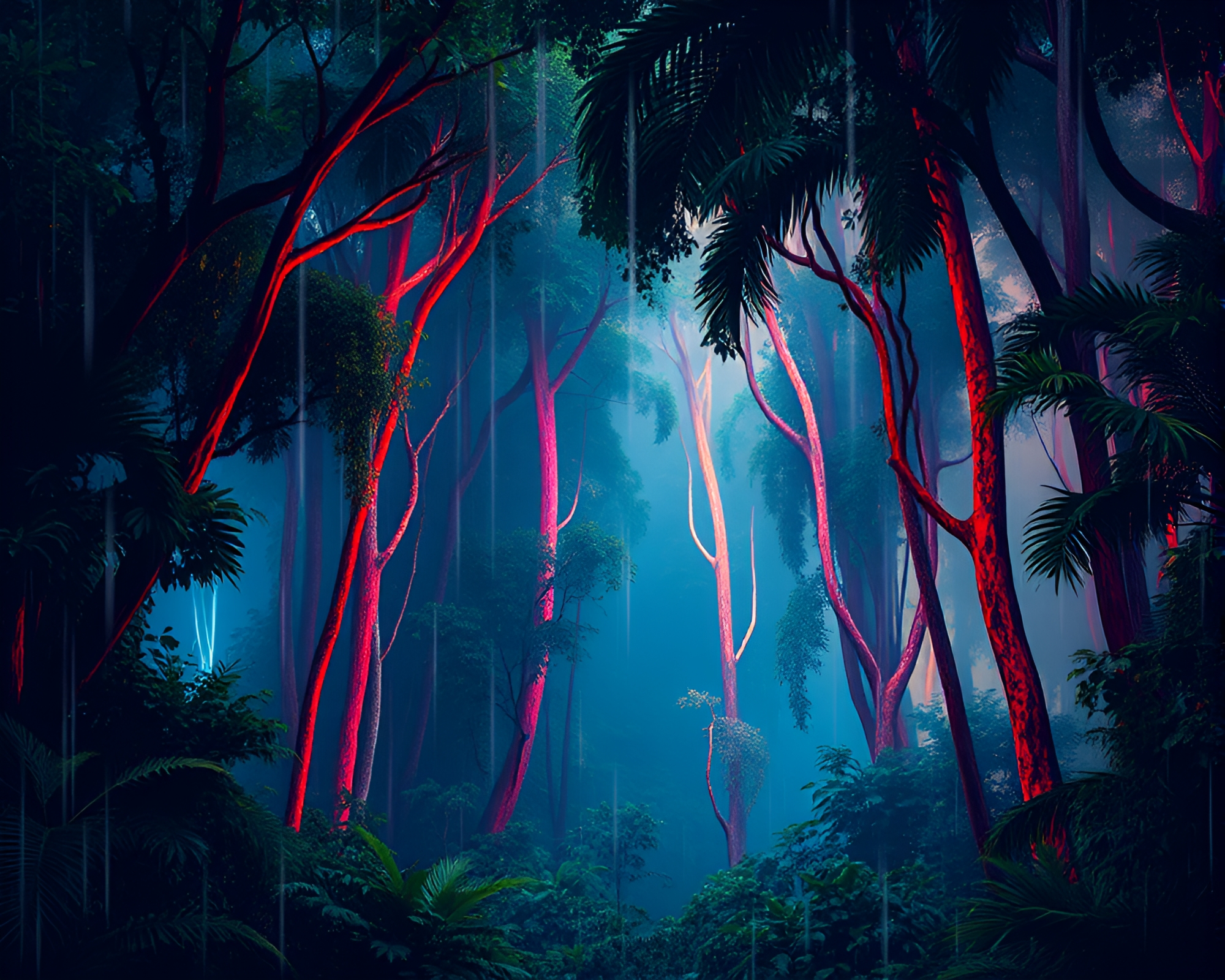 Neon Rainforest Canopy Illuminated by Pop Art Tones – free AI stock image