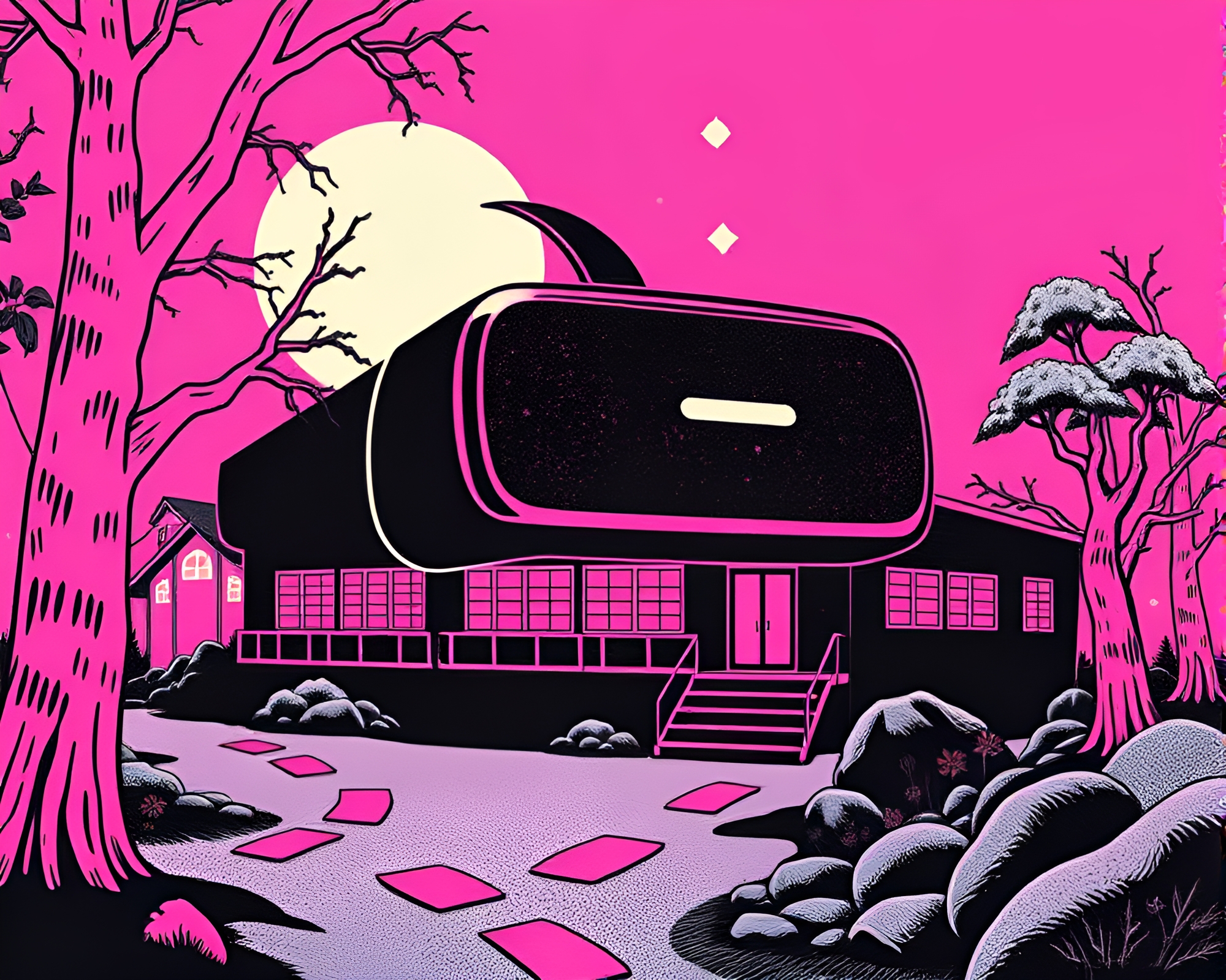Ethereal Virtual Reality Hub with Magenta Punch – free AI stock image