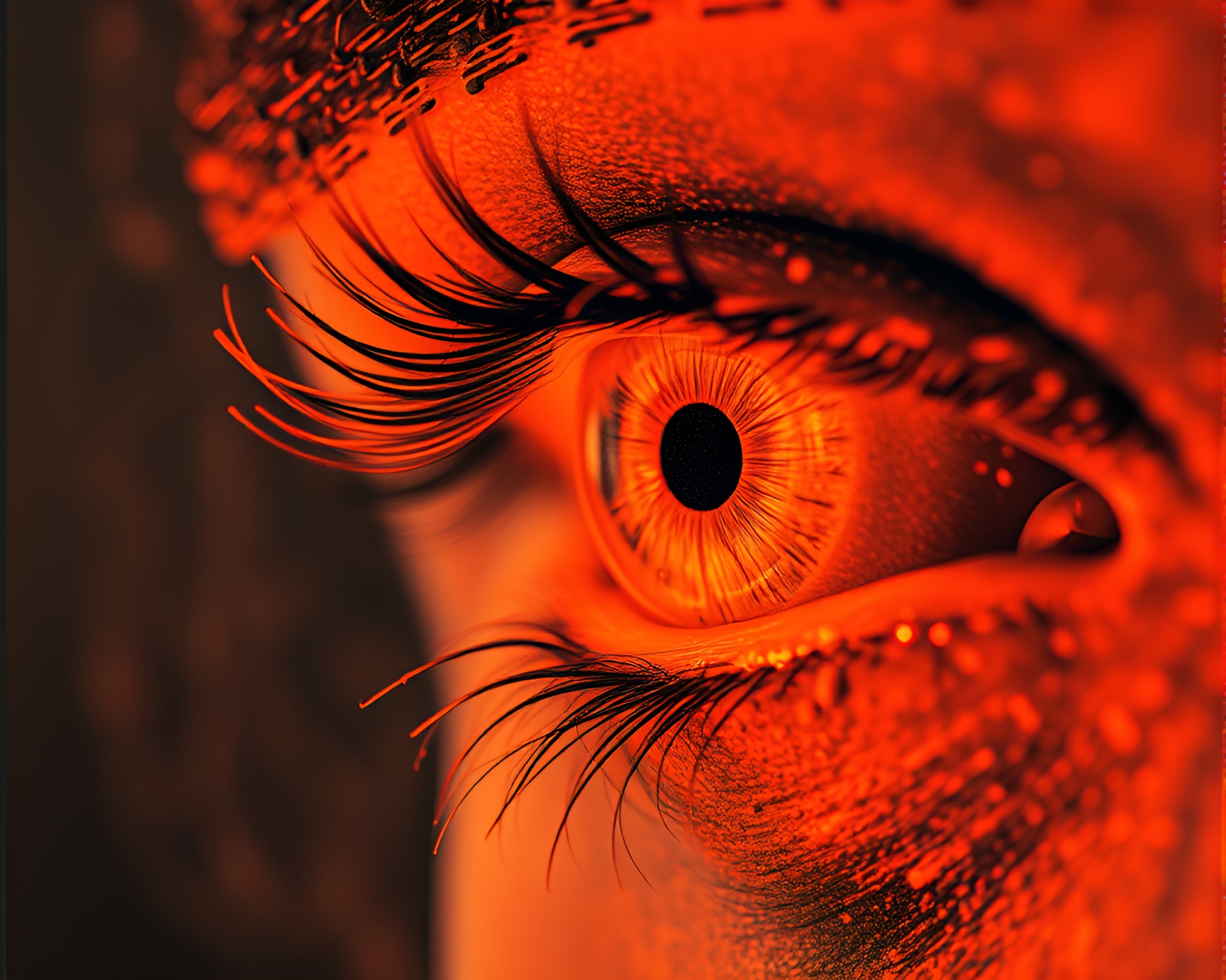 Infrared Cybernetic Eye Illuminated with Sumi-e Brushwork – free AI stock image