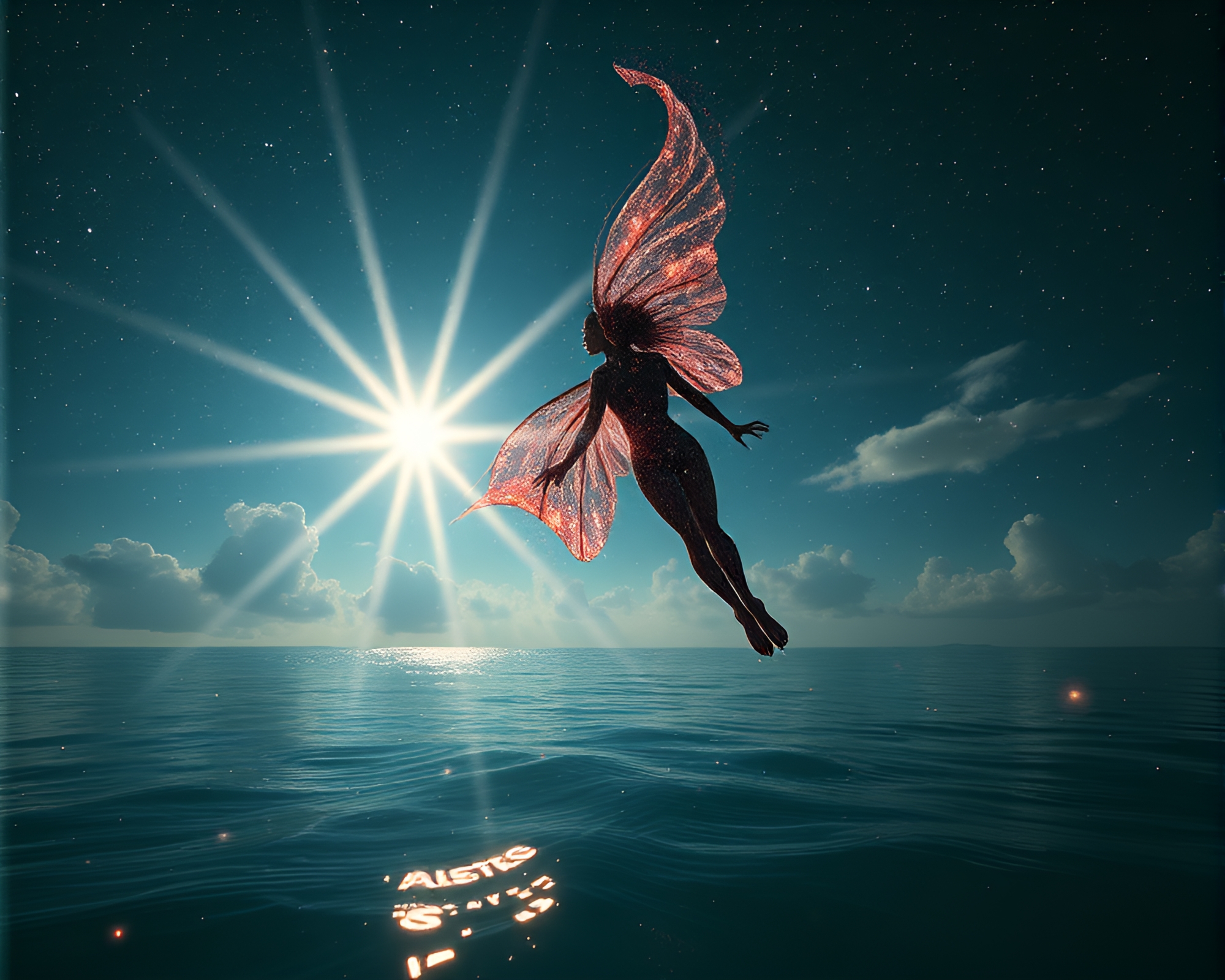 Nymph Dancing under Starlit Skies with Backscatter Flare – free AI stock image