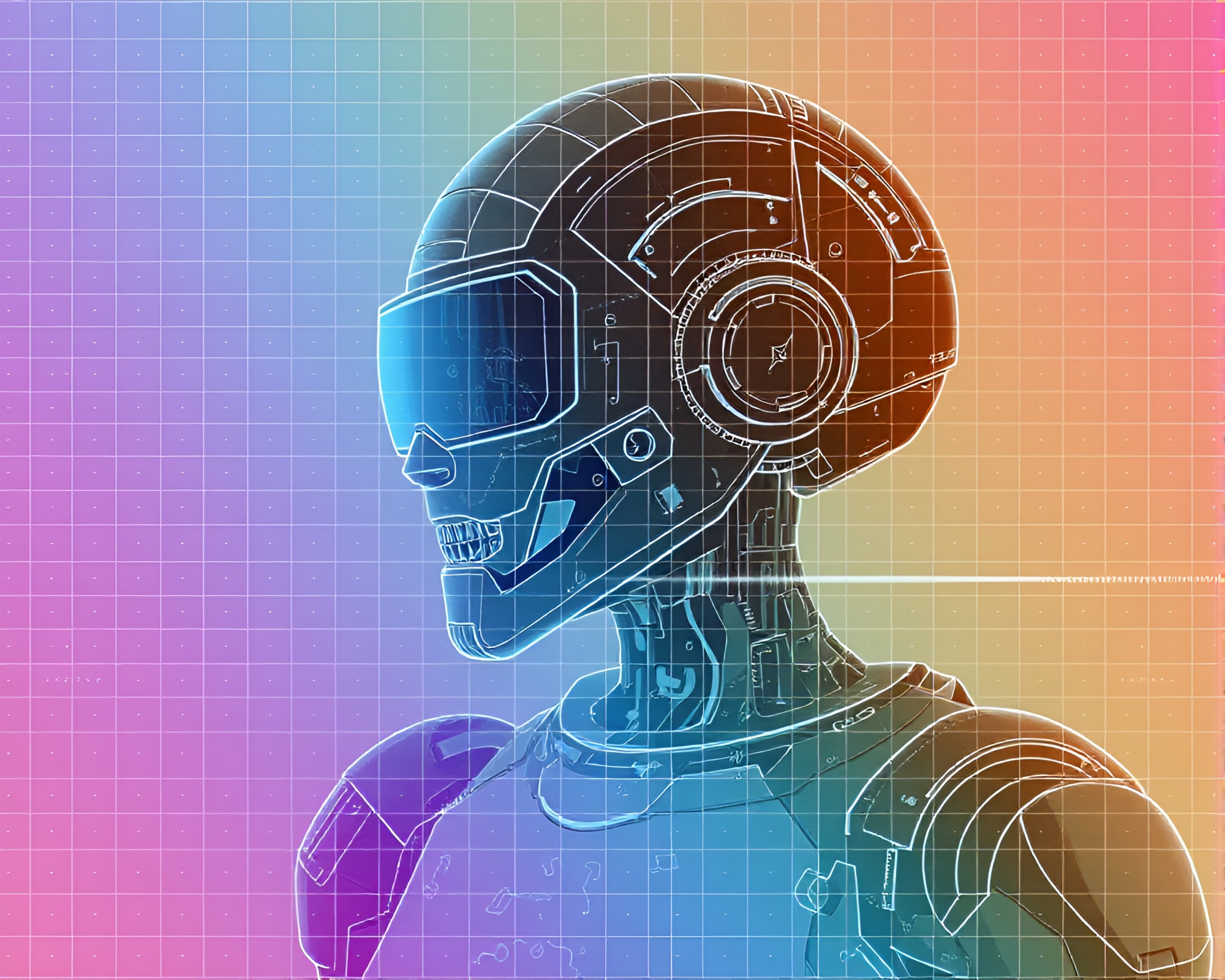 Futuristic Grid Robot in Misty Tri-tone environment – free AI stock image