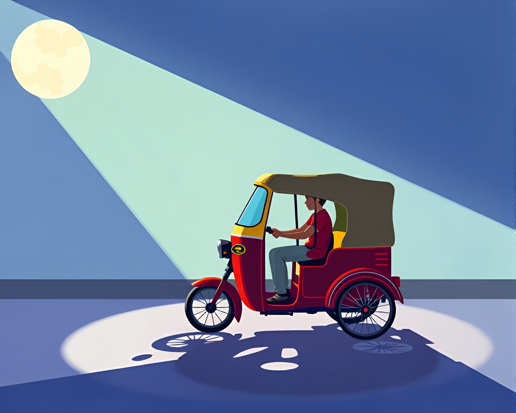 Enchanting Rickshaw Ride Through Dreamy Shadows – free AI stock image