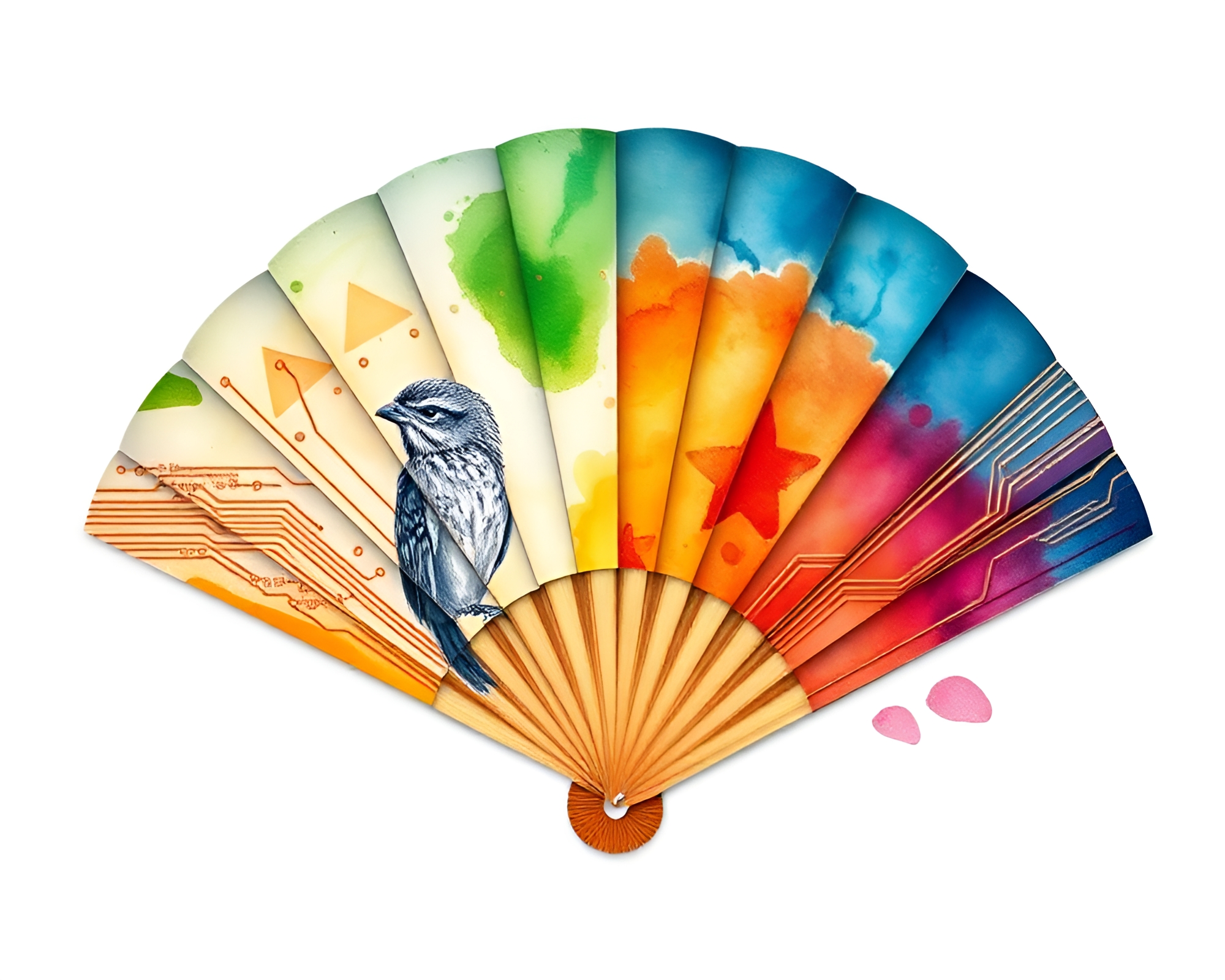 Technological Wildlife: Hand-Painted Circuit Board Fan – free AI stock image