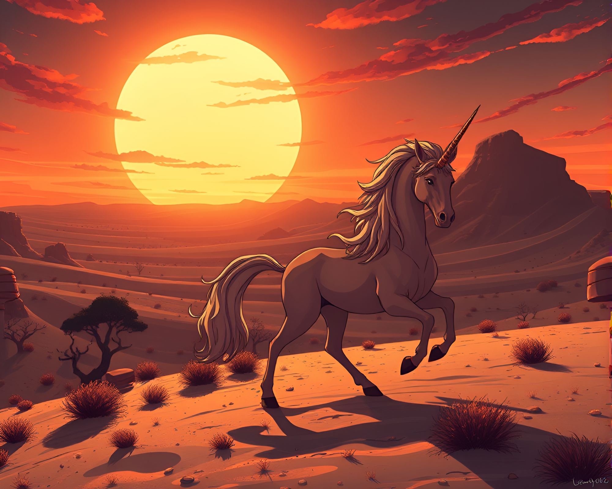 Fantasy Centaur in Fibonacci Spiral Desert Sunset Anime Art – free AI stock image