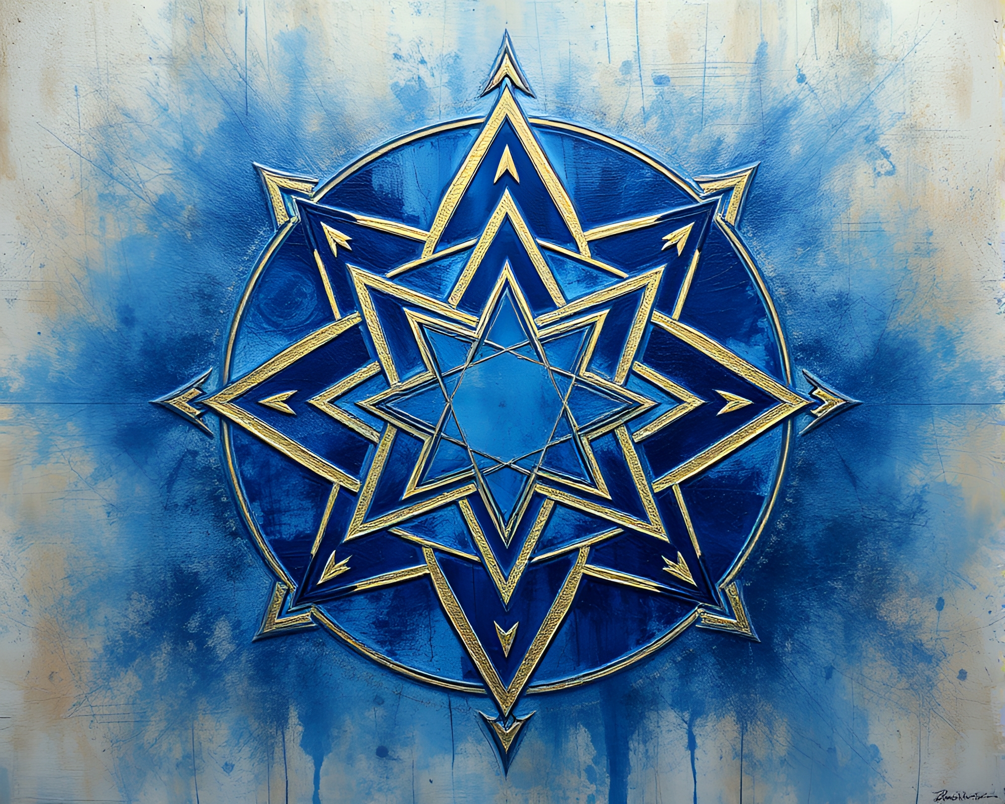 Sacred Geometry in Cobalt Blue Underpainting Composition – free AI stock image