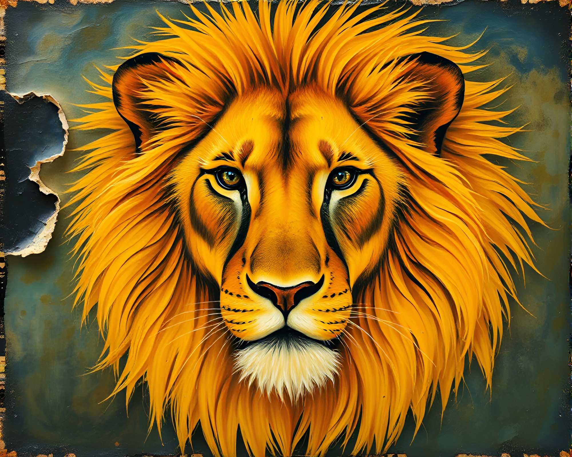 Majestic Lion in Encaustic Topaz Glow – free AI stock image