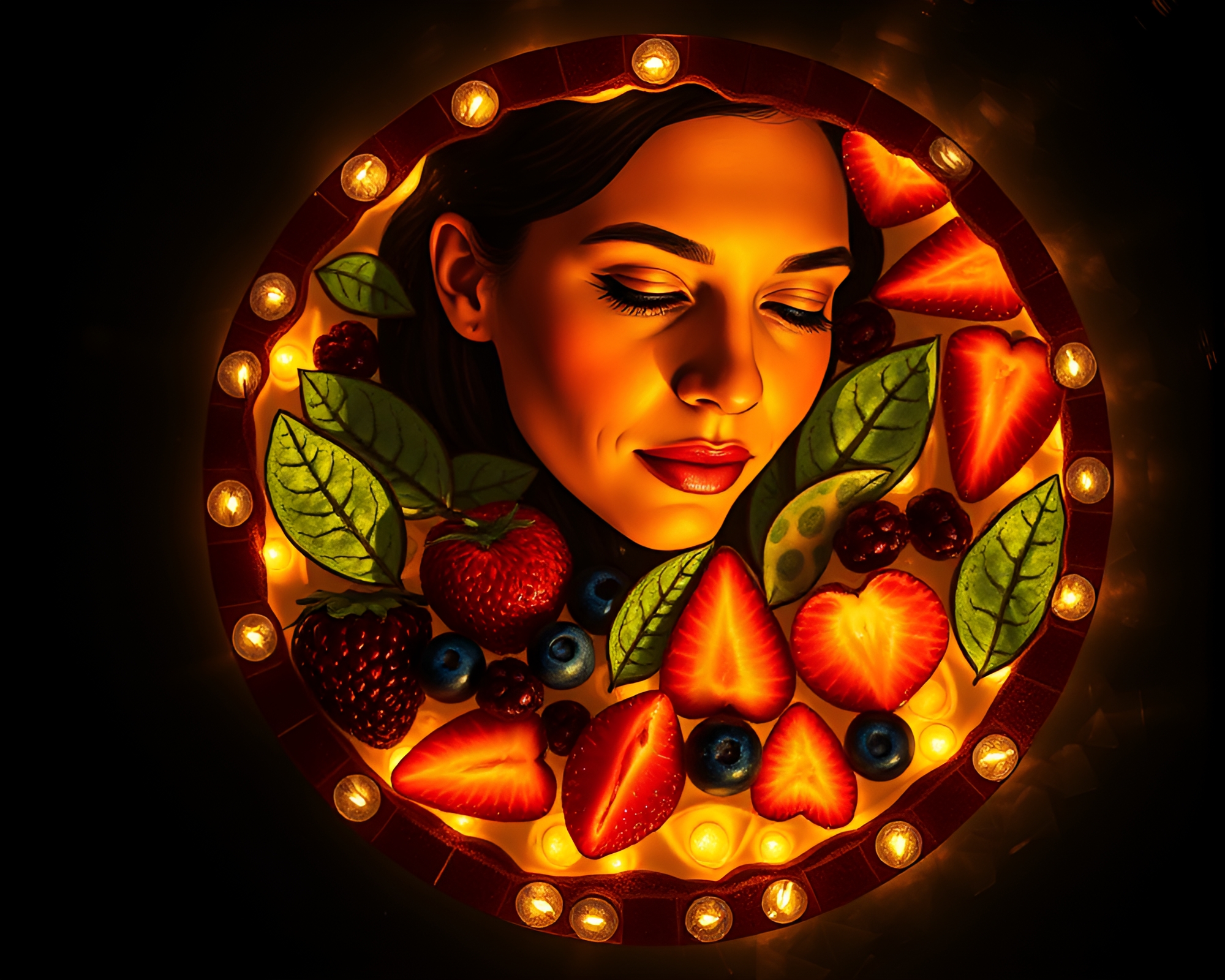 Ethereal Fruit Tart Illuminated in Mosaic Bio-Organic Design – free AI stock image