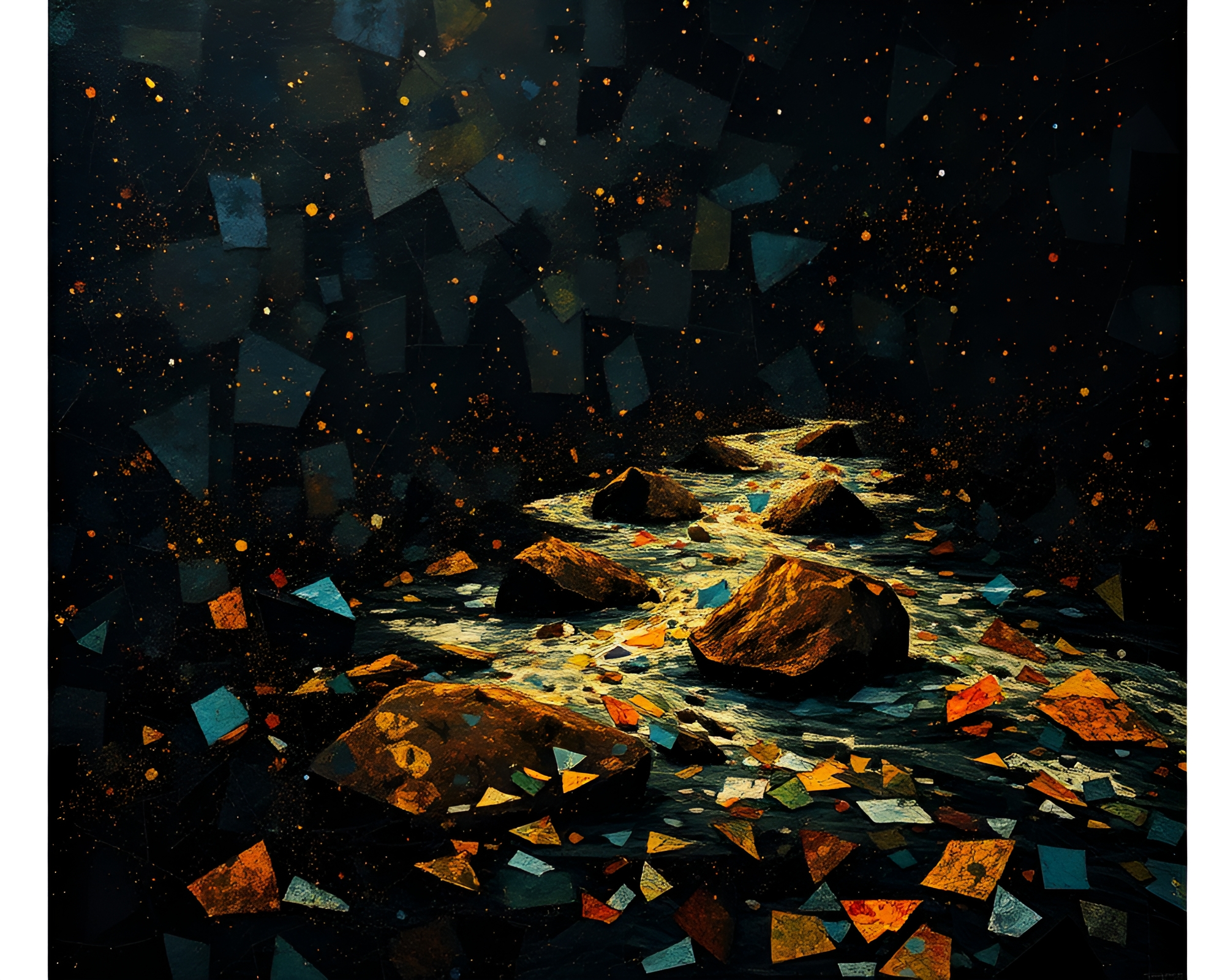 Savage River Splatter Art: Broken Mosaic Fragments – free AI stock image