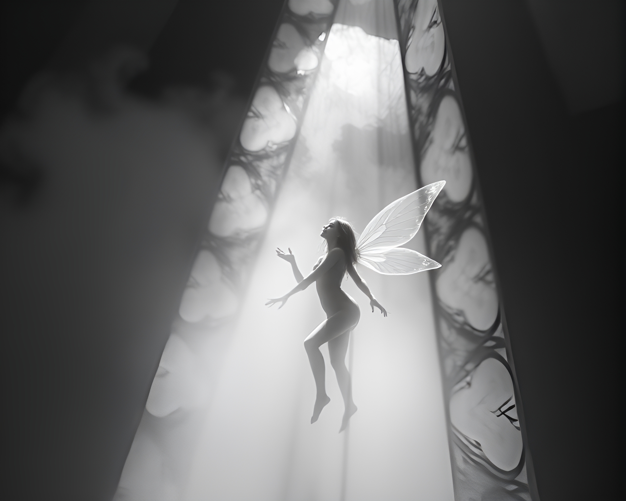 Enchanting Nymph in Prism Fog Drift – free AI stock image