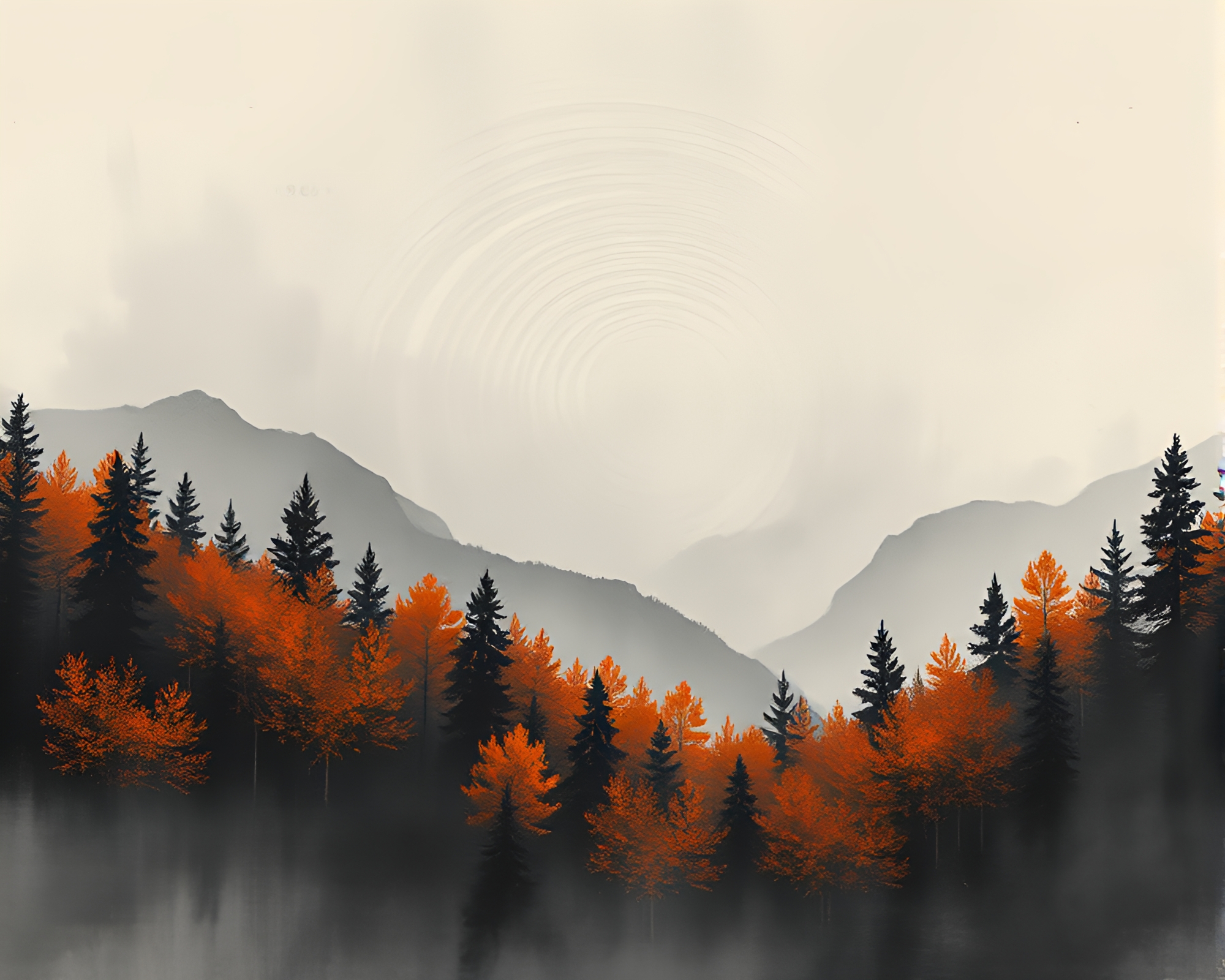 Autumn Forest Fingerprint Swirl Landscape Etching – free AI stock image