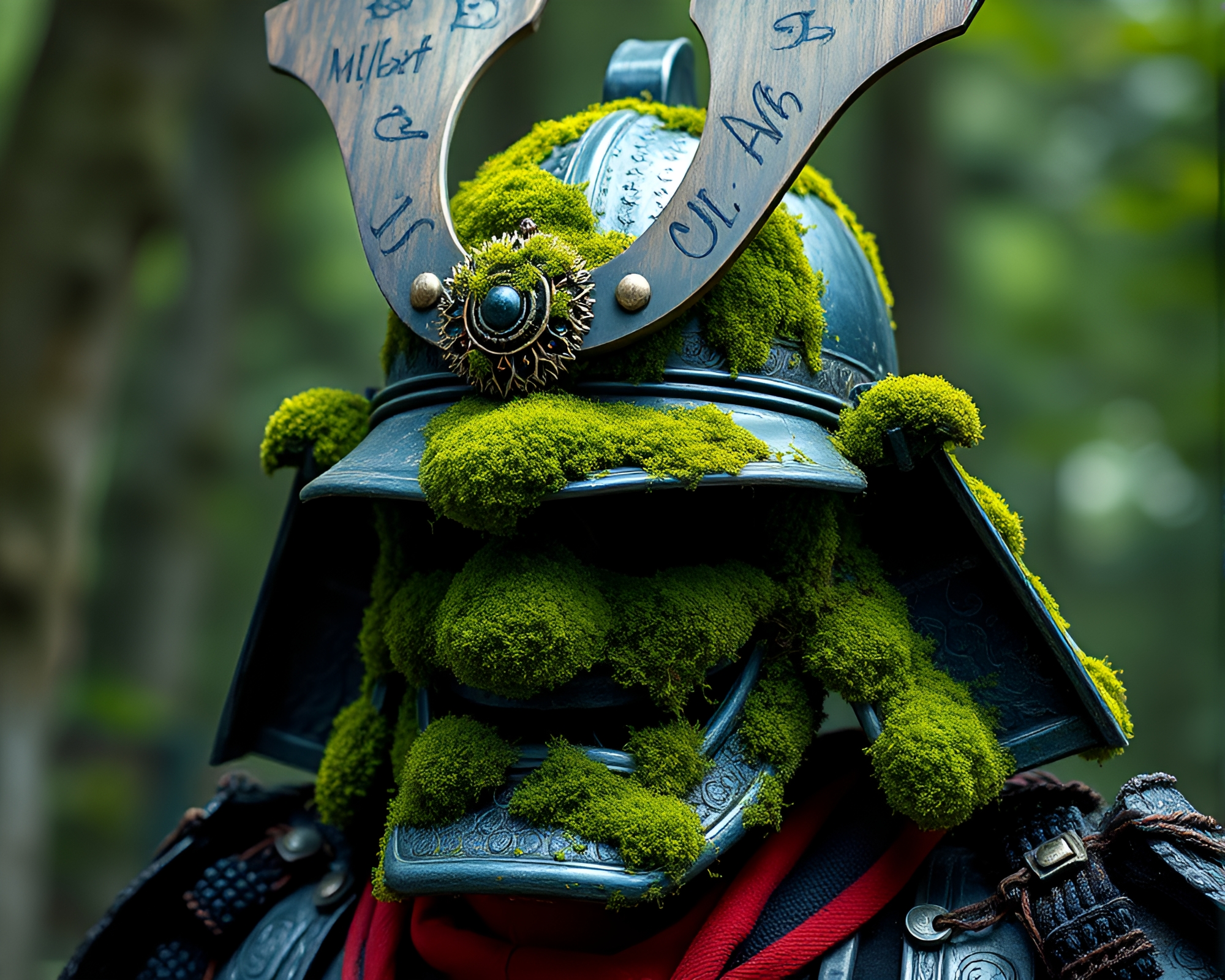 Samurai Helmet Moss Growth Op Art Concept – free AI stock image