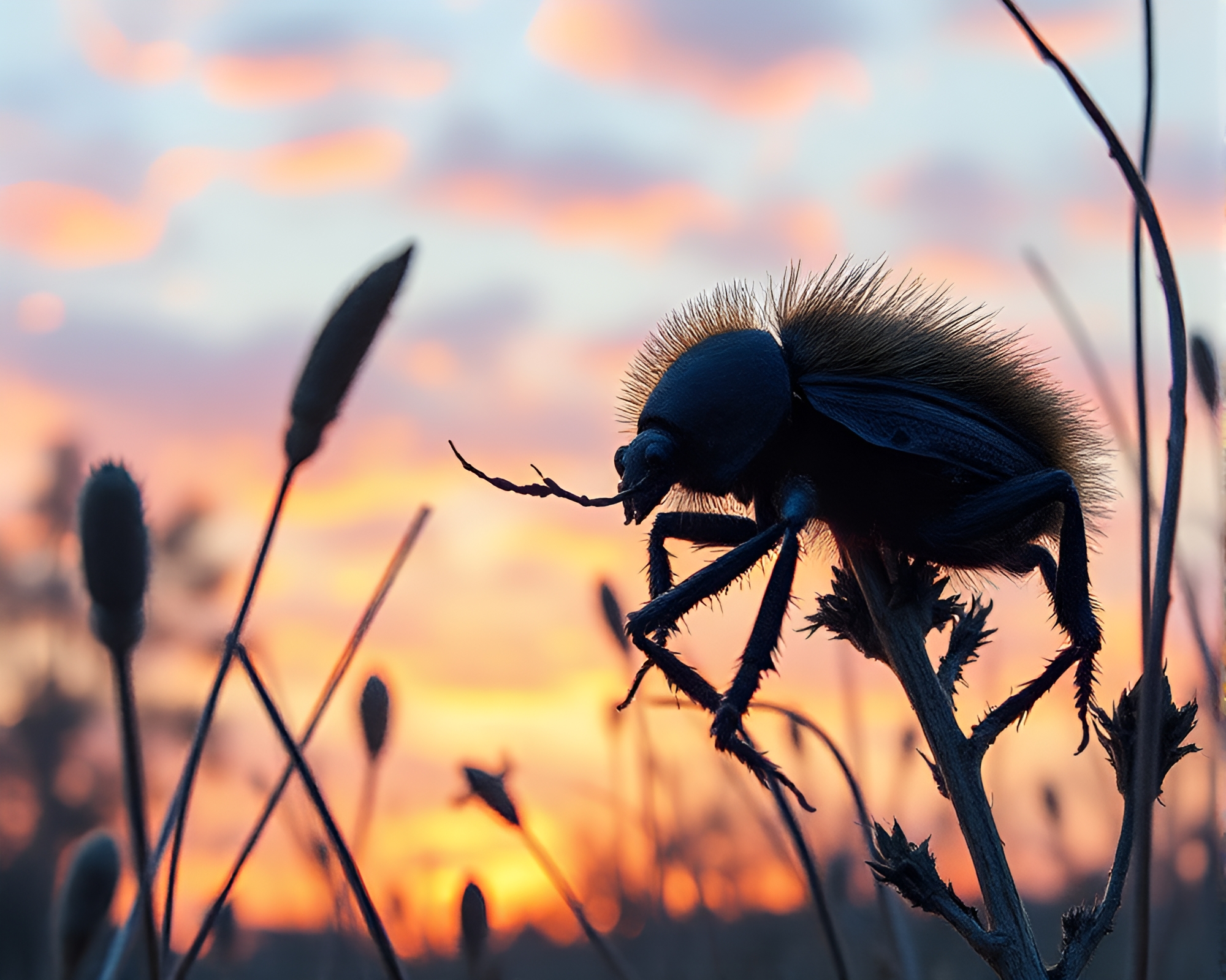 Beetle Silhouette at Dawn in Etching Style – free AI stock image