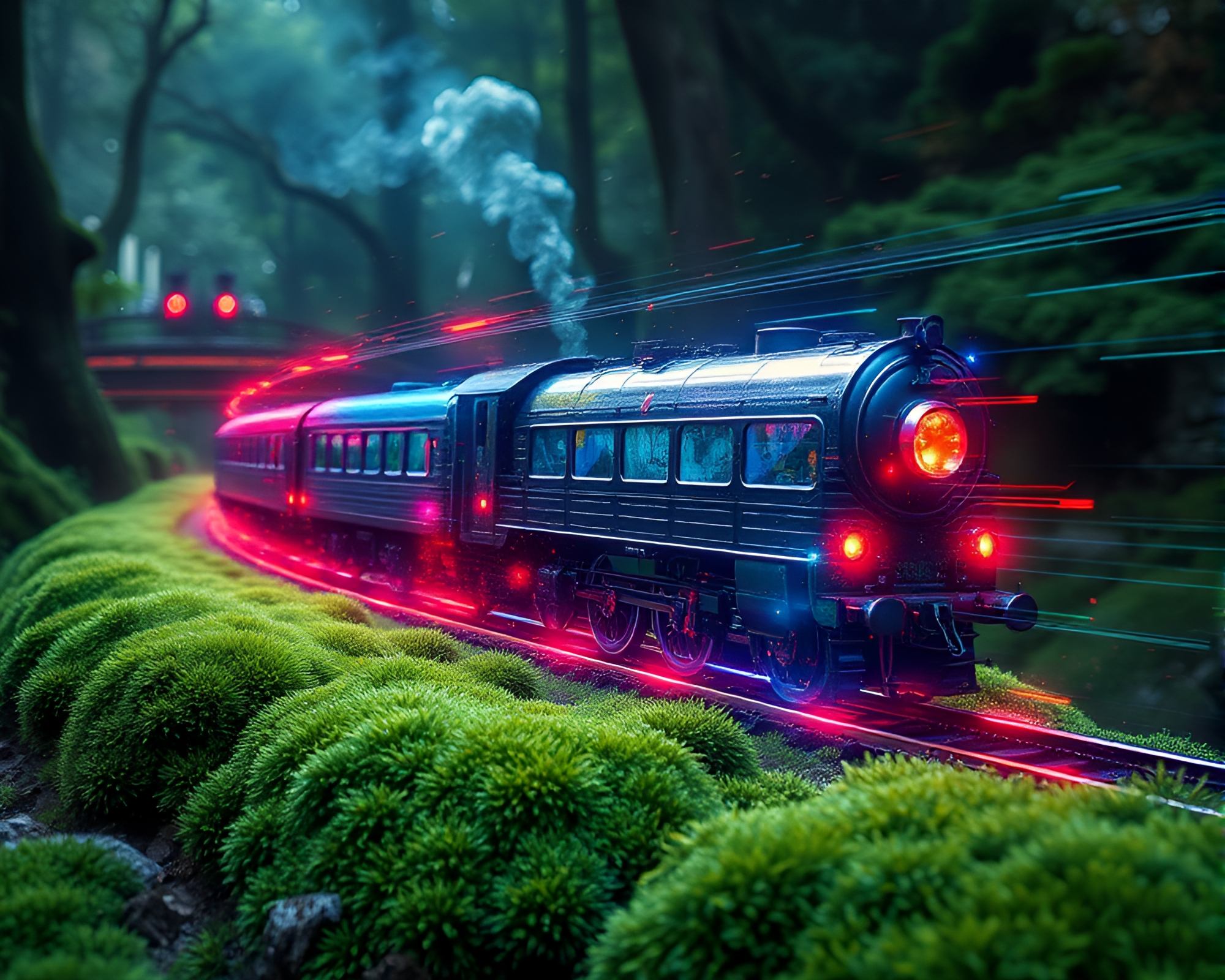 Mossy Magnetic Levitation Train Glitch Art – free AI stock image