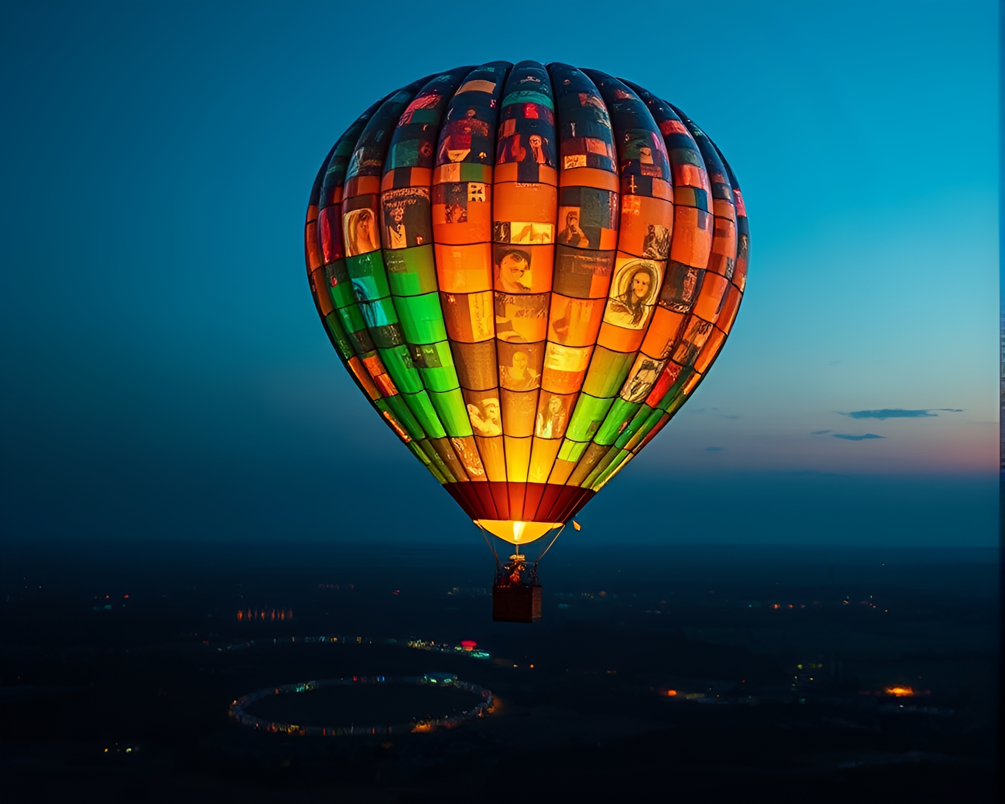 Glowing Hot Air Balloon Mosaic Digital Art – free AI stock image